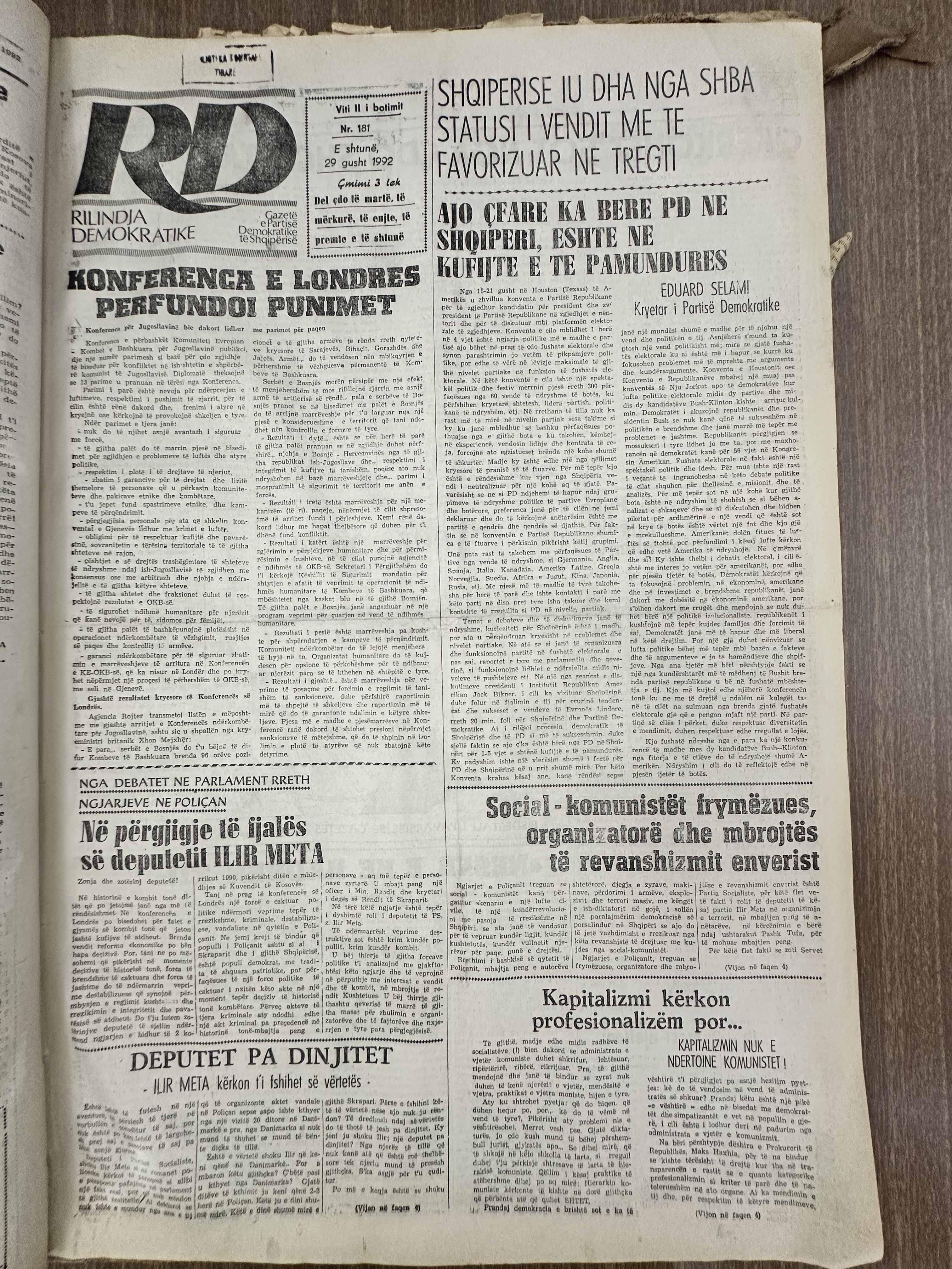 Rilindja Demokratike 1992-08-29