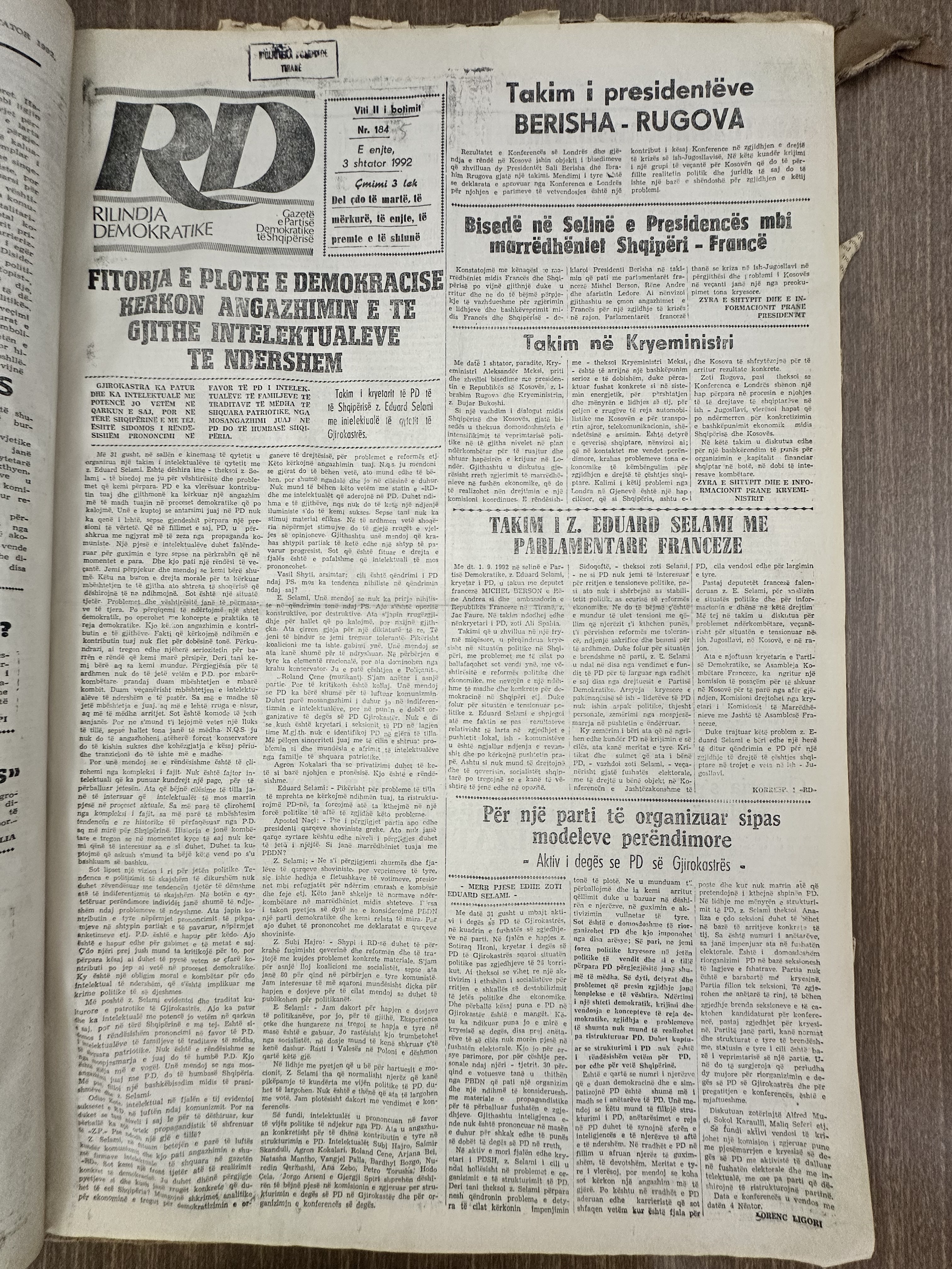 Rilindja Demokratike 1992-09-03