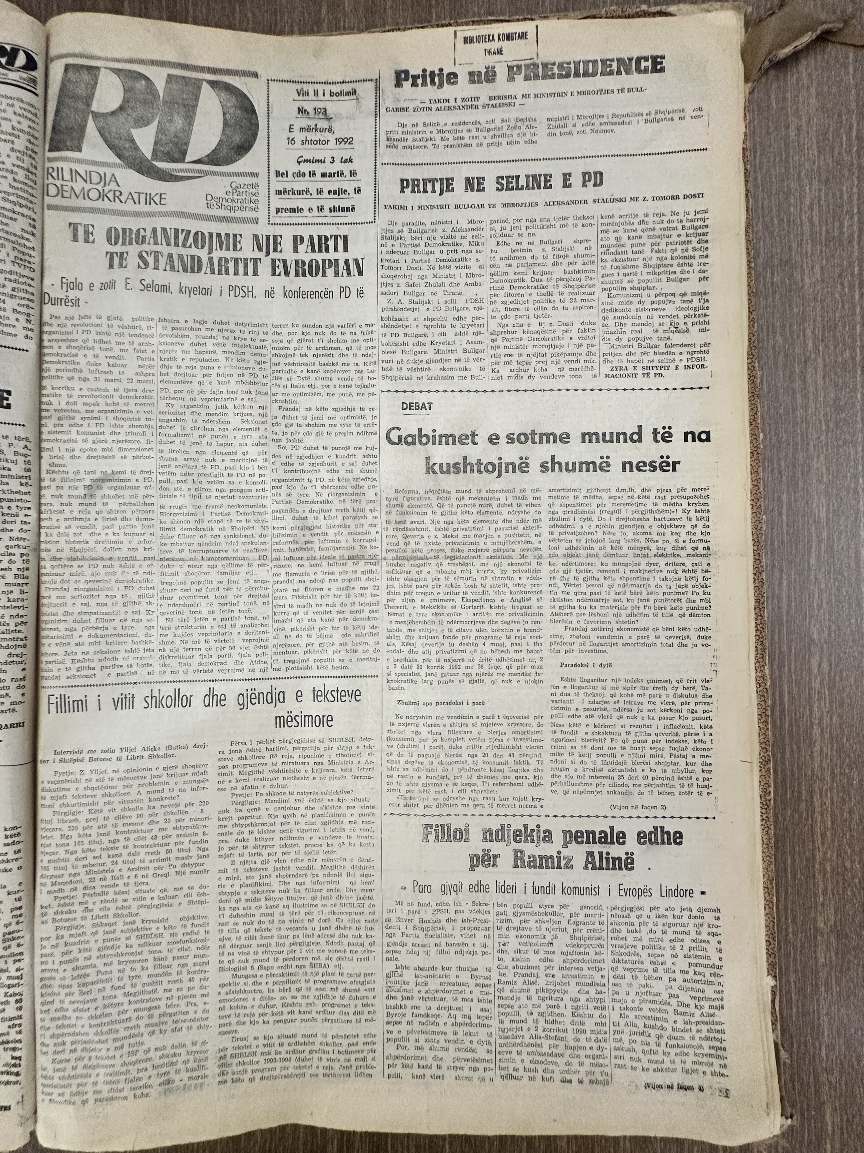 Rilindja Demokratike 1992-02-16