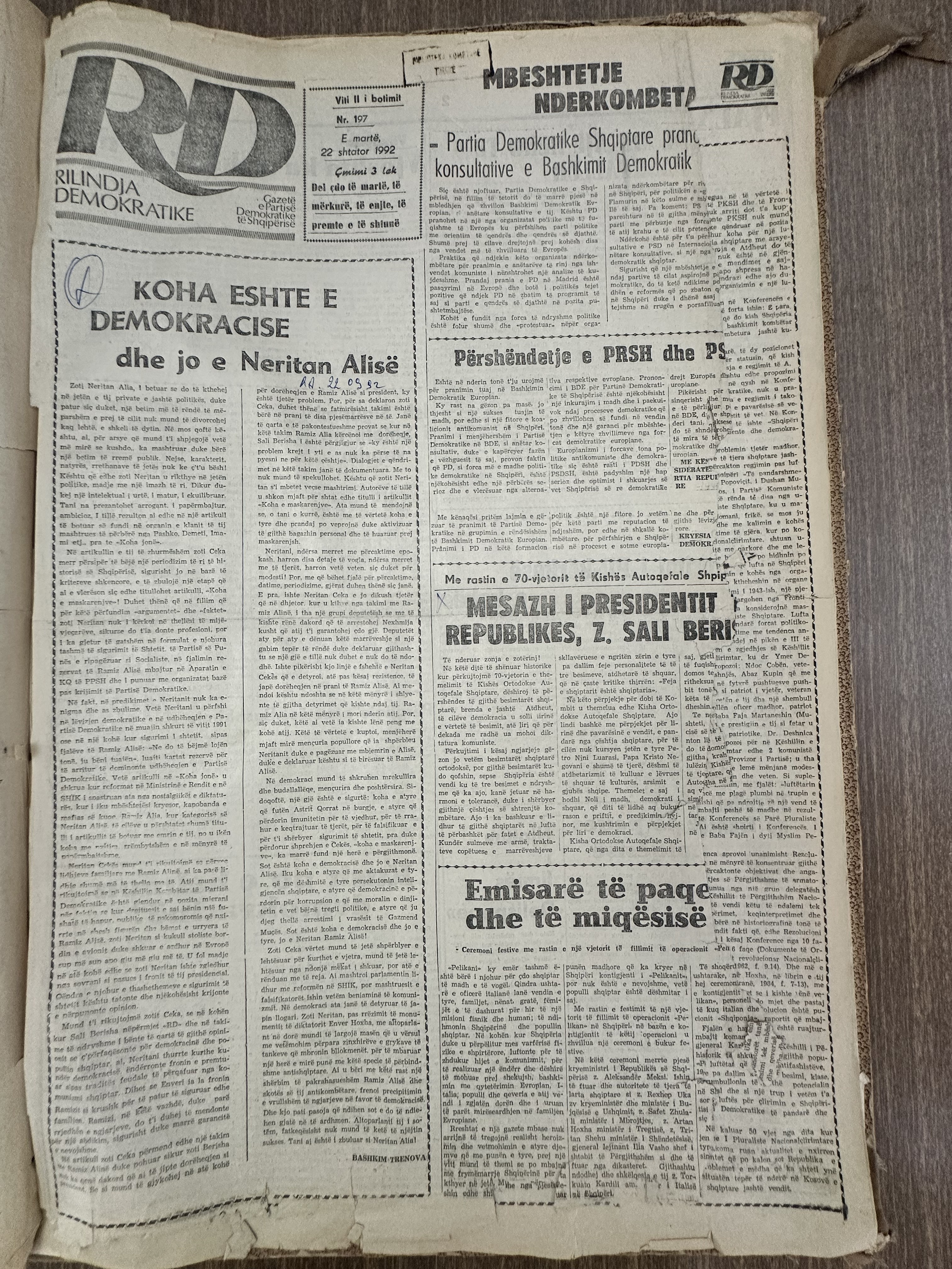 Rilindja Demokratike 1992-02-22