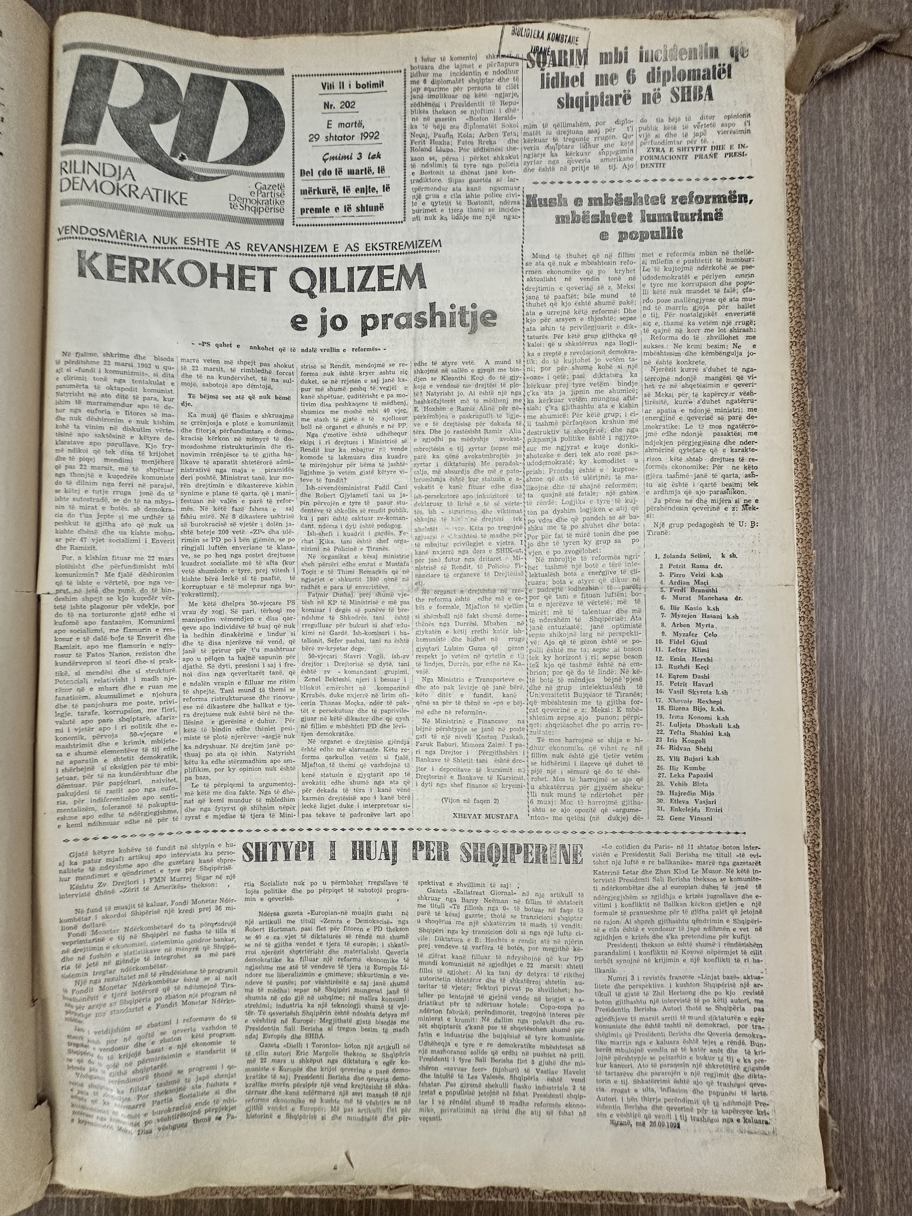 Rilindja Demokratike 1992-09-29