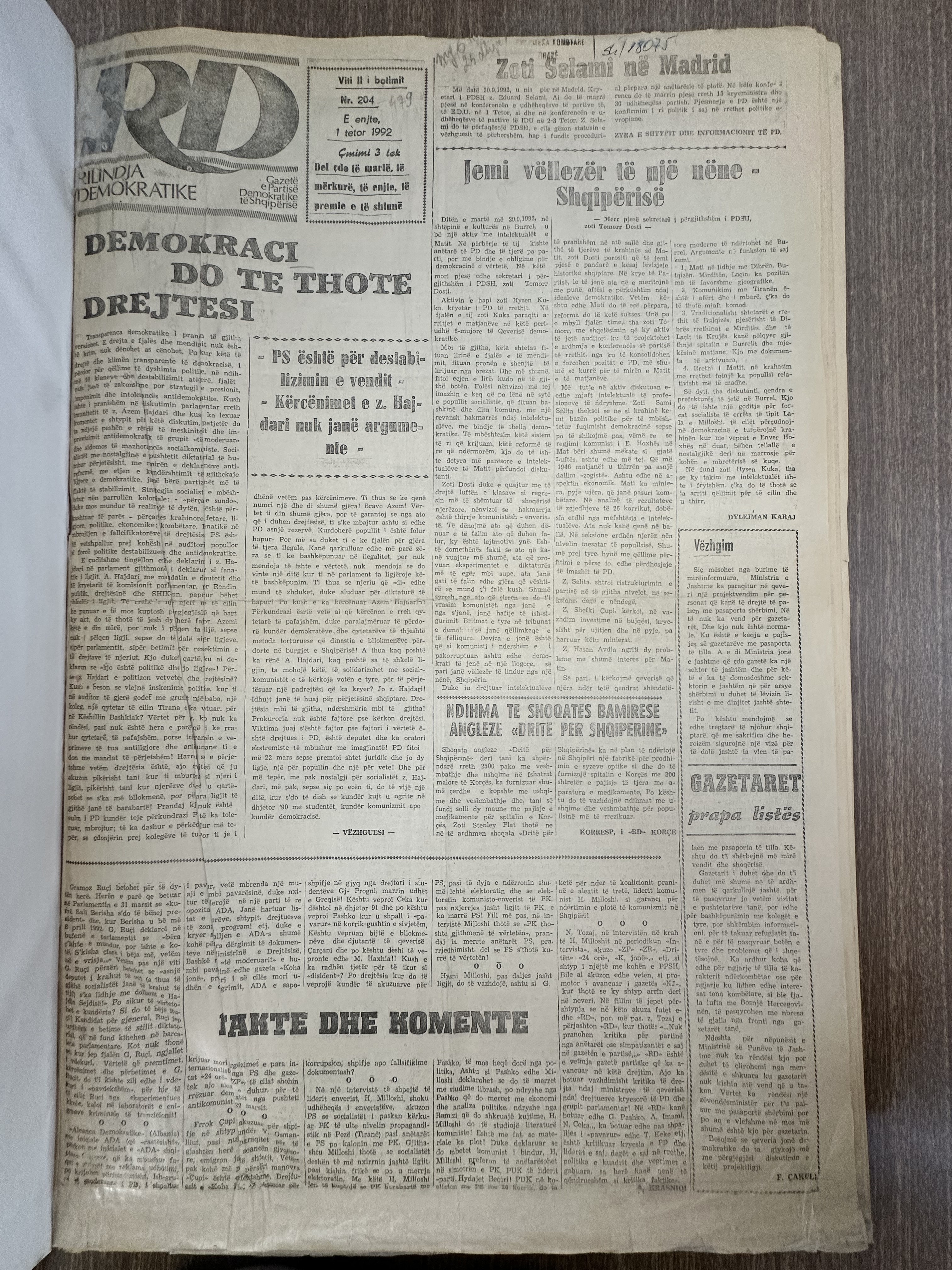 Rilindja Demokratike 1992-10-01