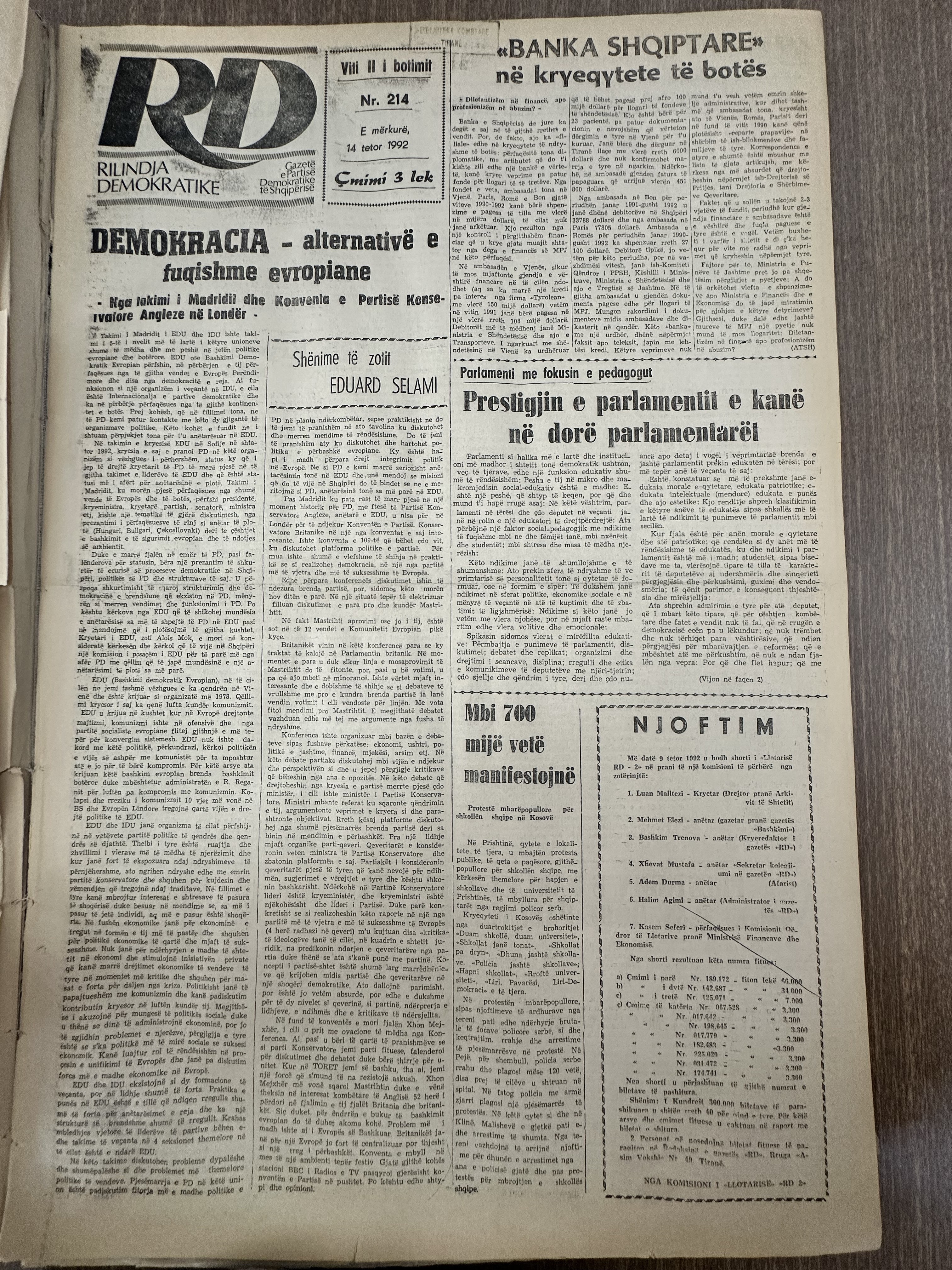 Rilindja Demokratike 1992-10-14