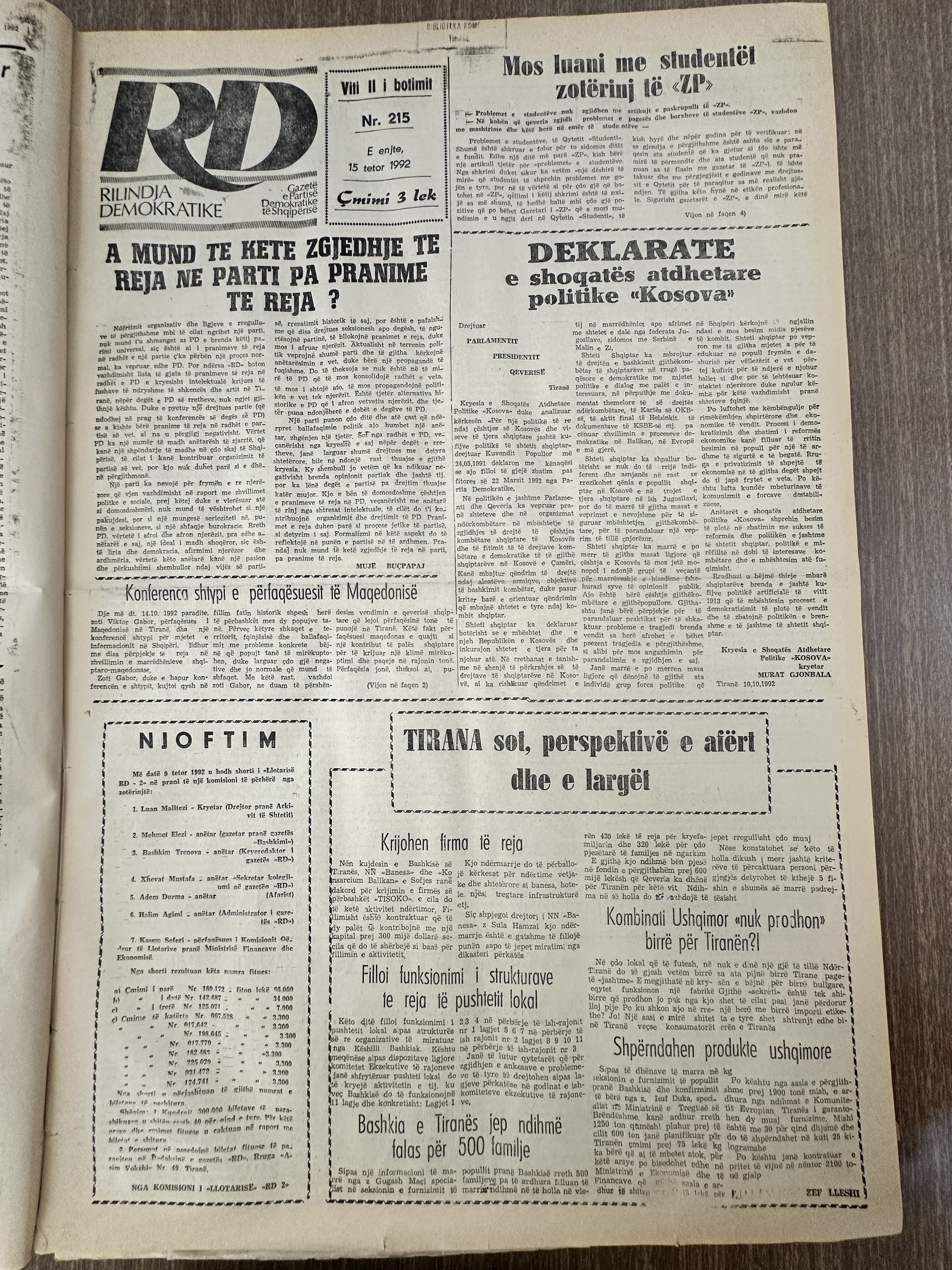 Rilindja Demokratike 1992-10-15