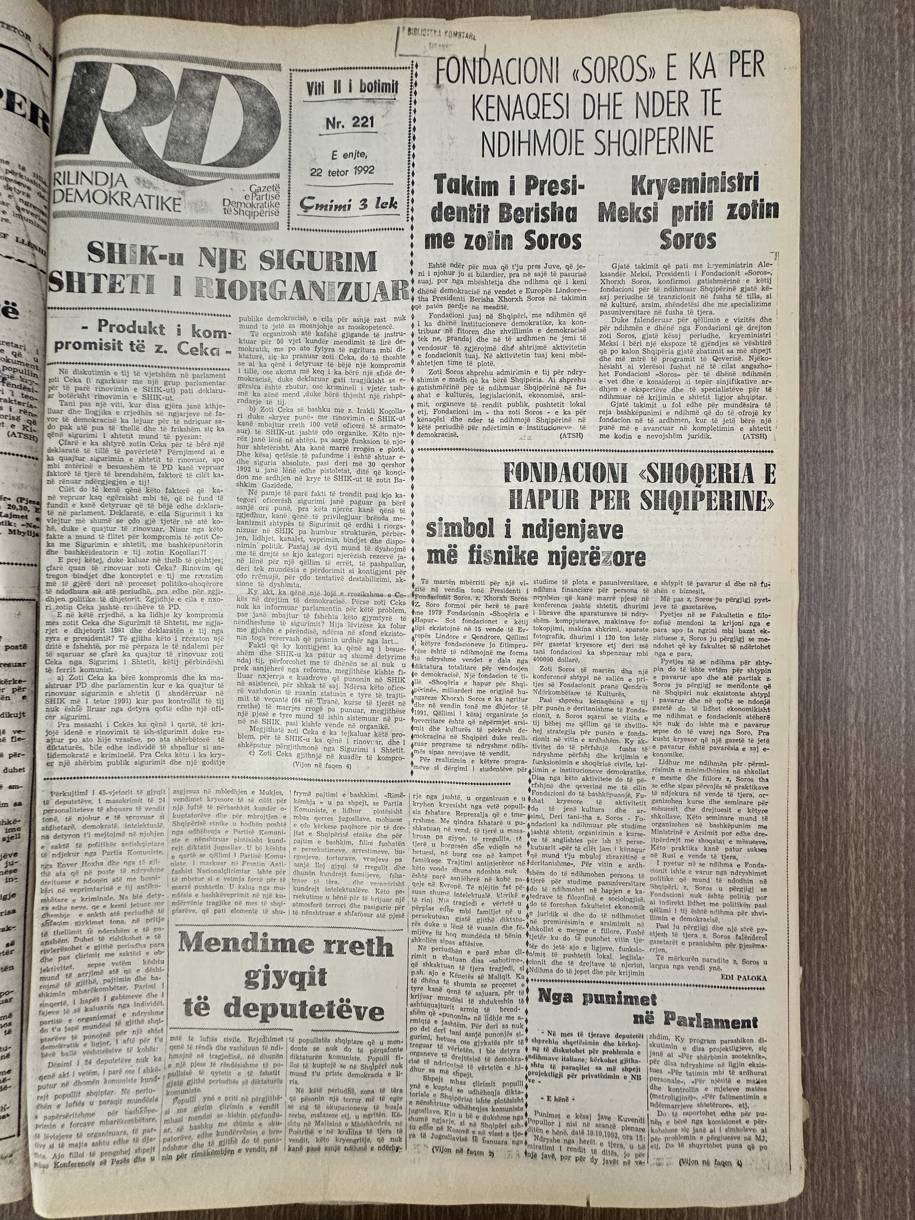 Rilindja Demokratike 1992-10-22