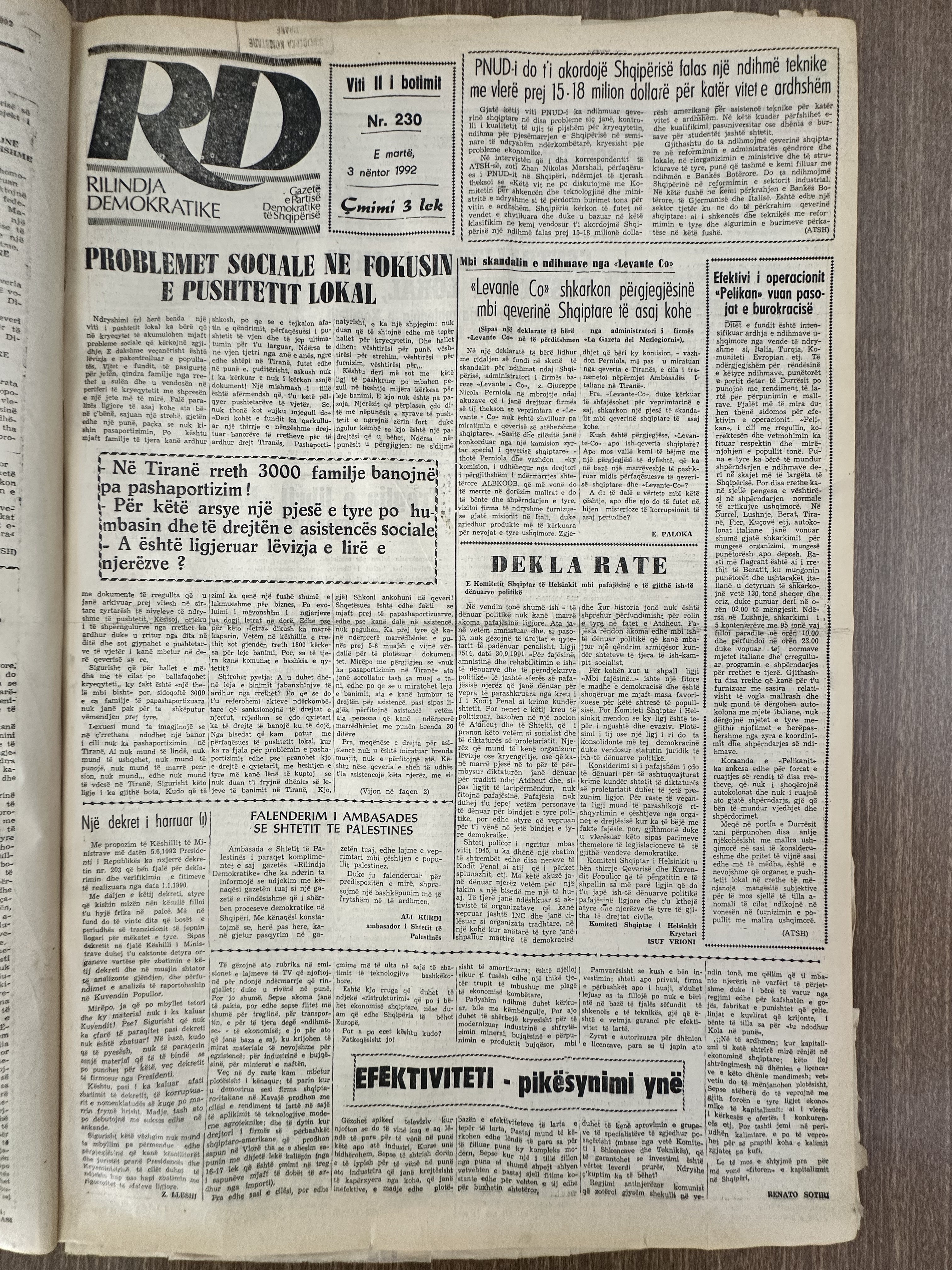 Rilindja Demokratike 1992-11-03