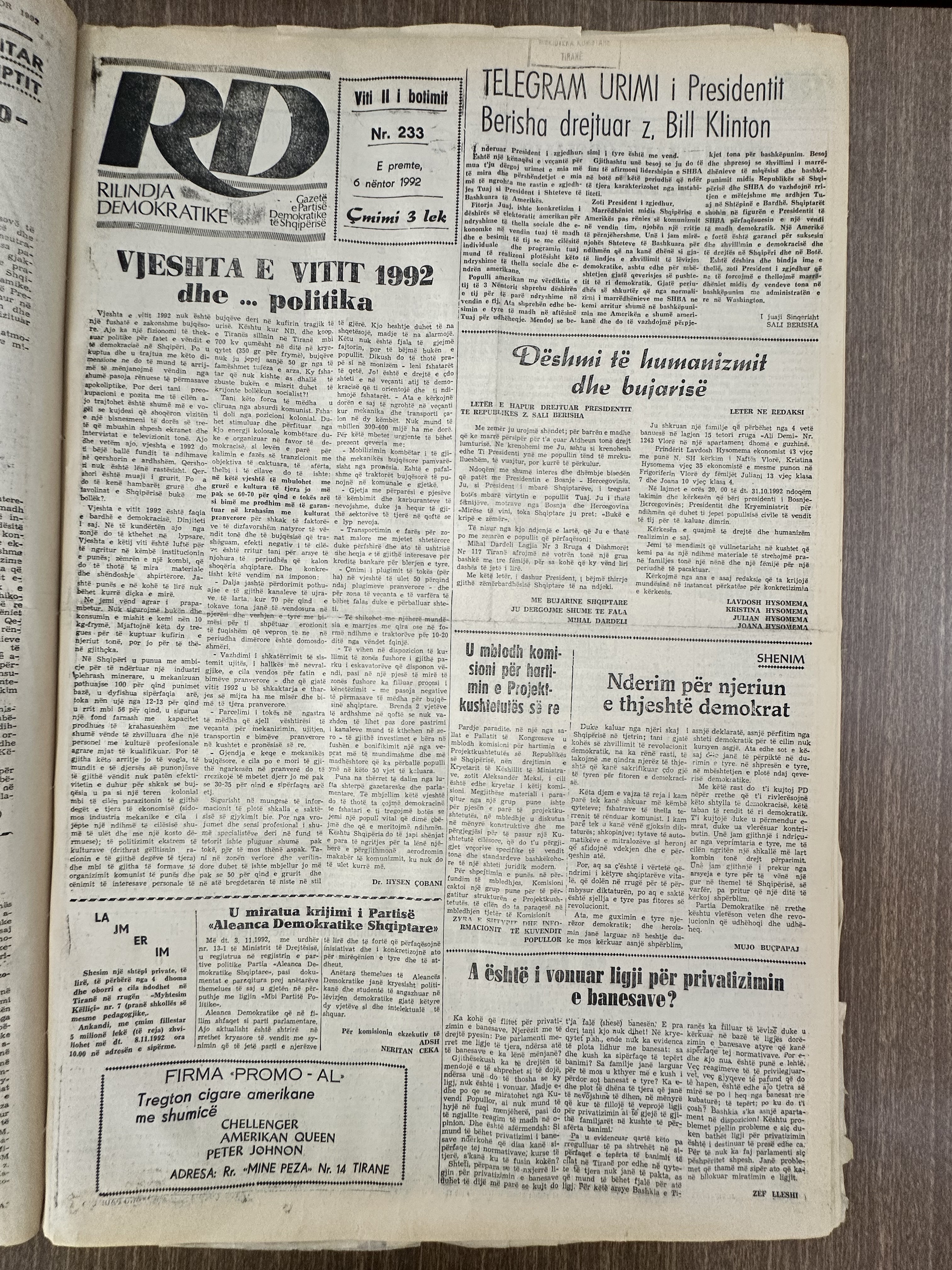 Rilindja Demokratike 1992-03-06