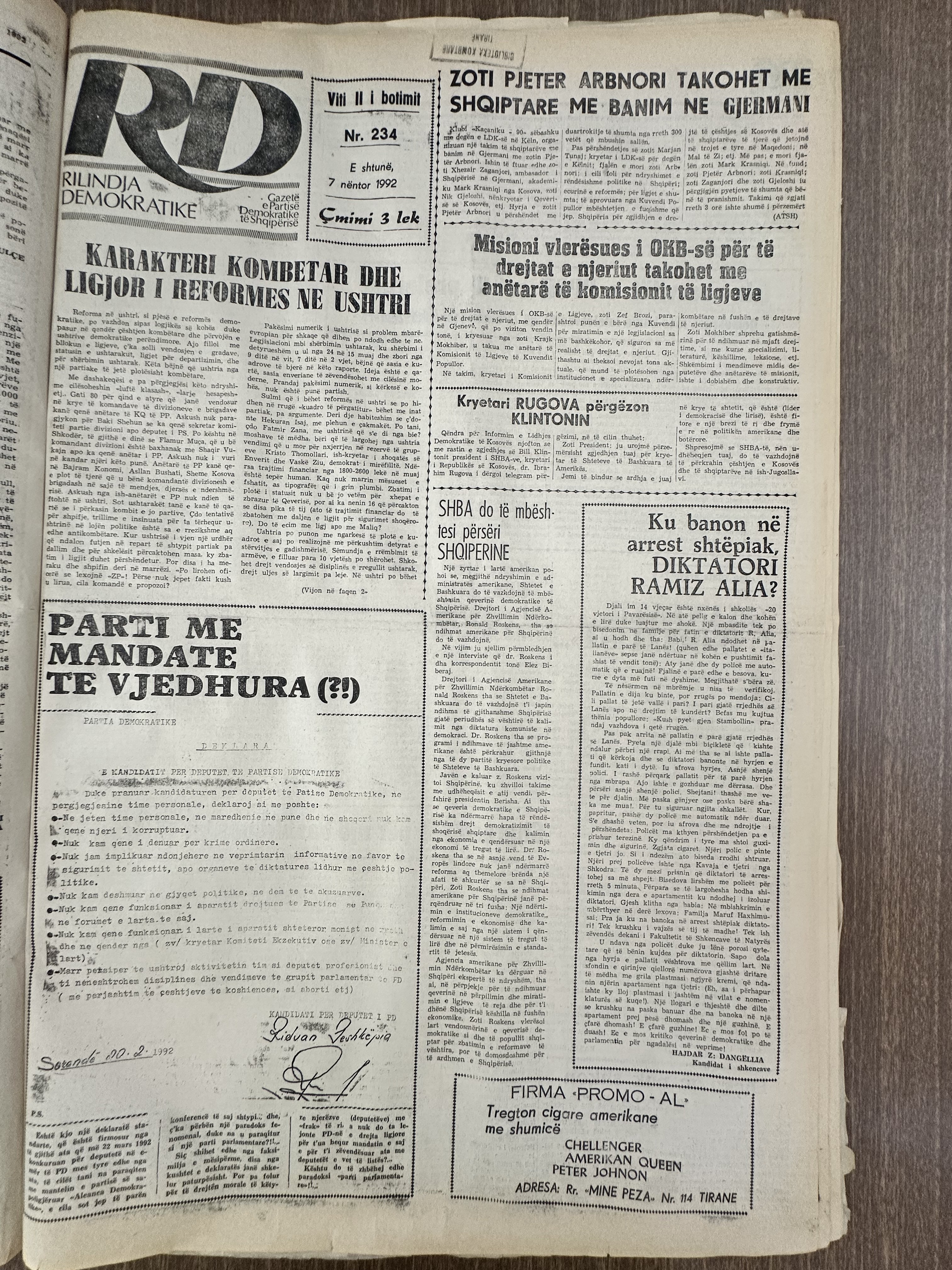 Rilindja Demokratike 1992-11-07