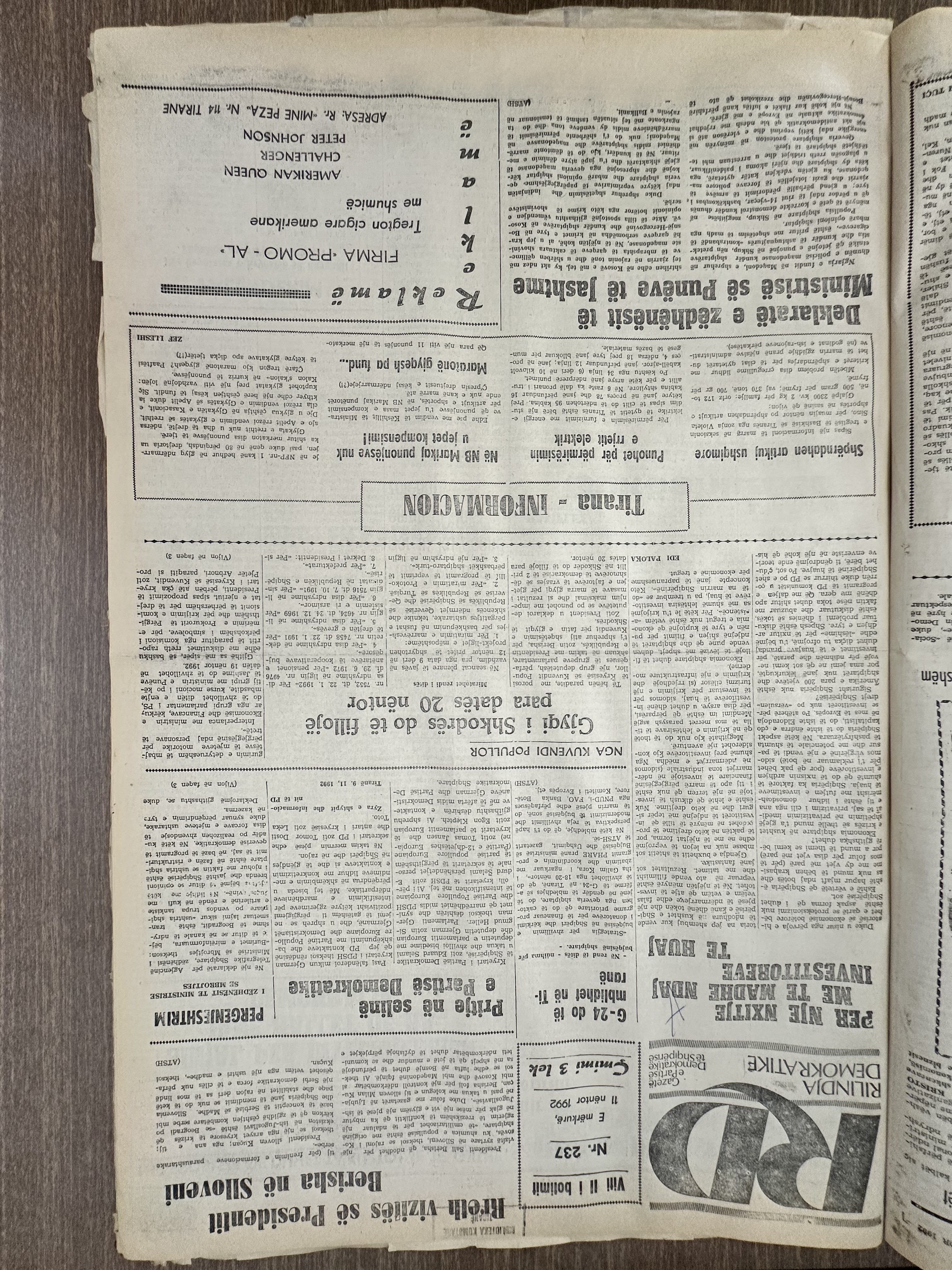 Rilindja Demokratike 1992-03-11