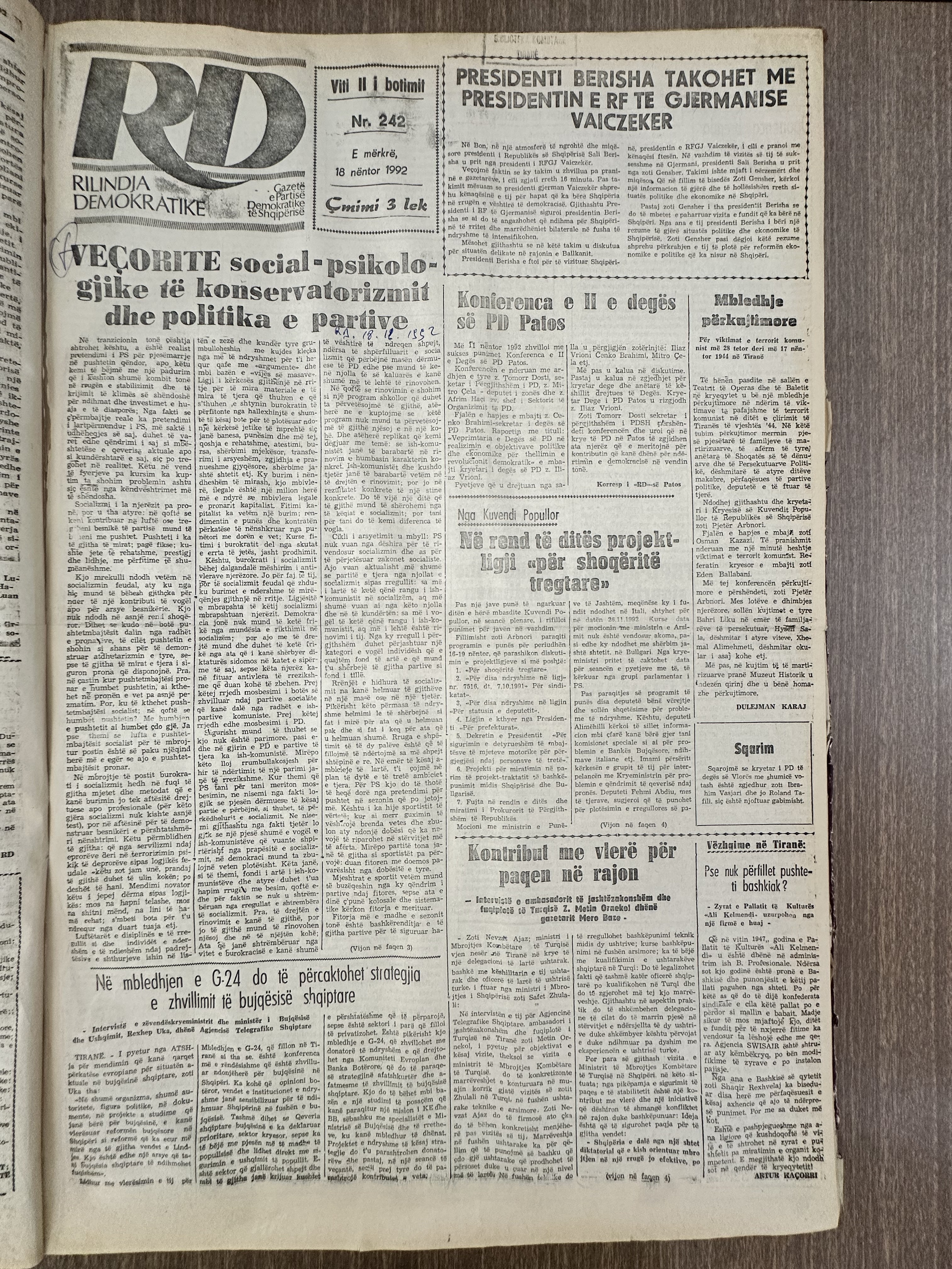 Rilindja Demokratike 1992-11-18