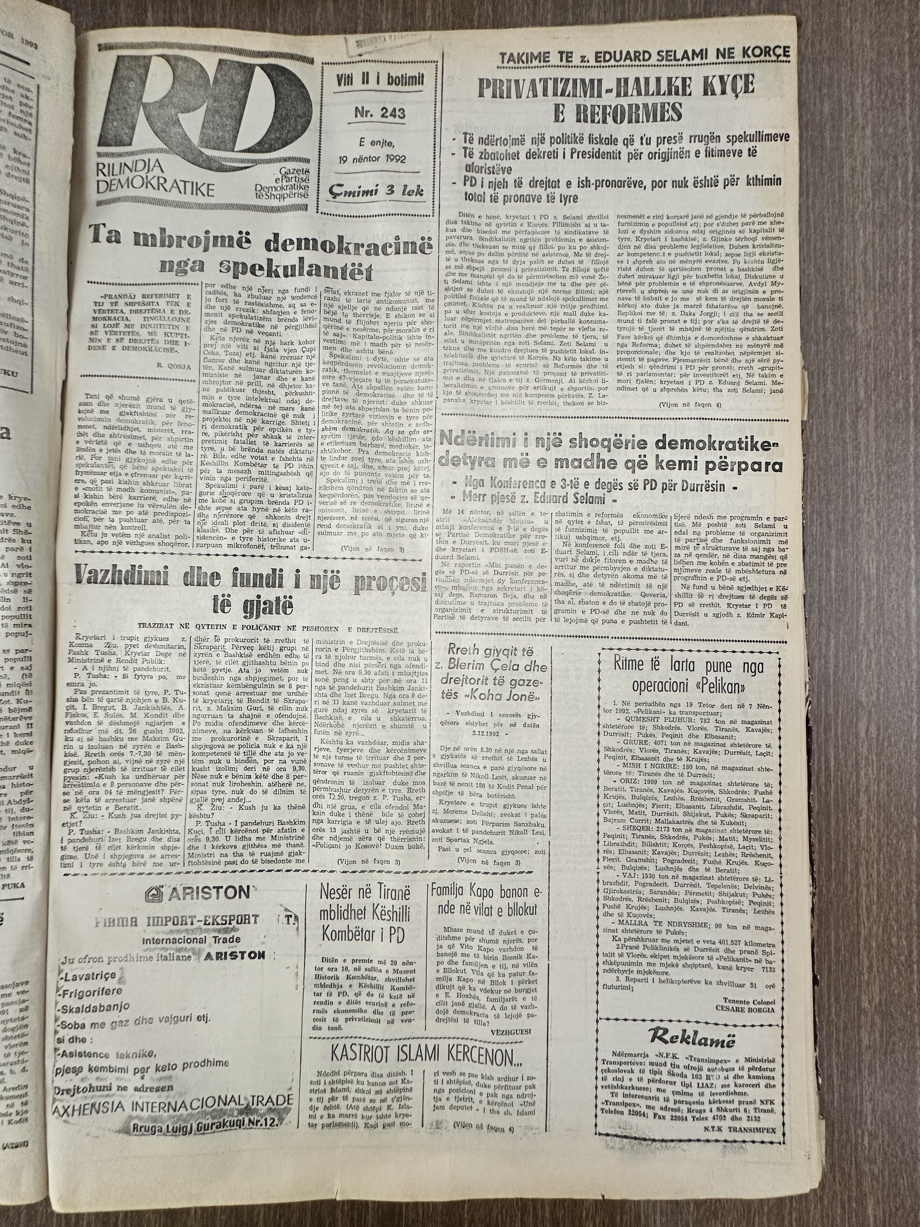 Rilindja Demokratike 1992-11-19