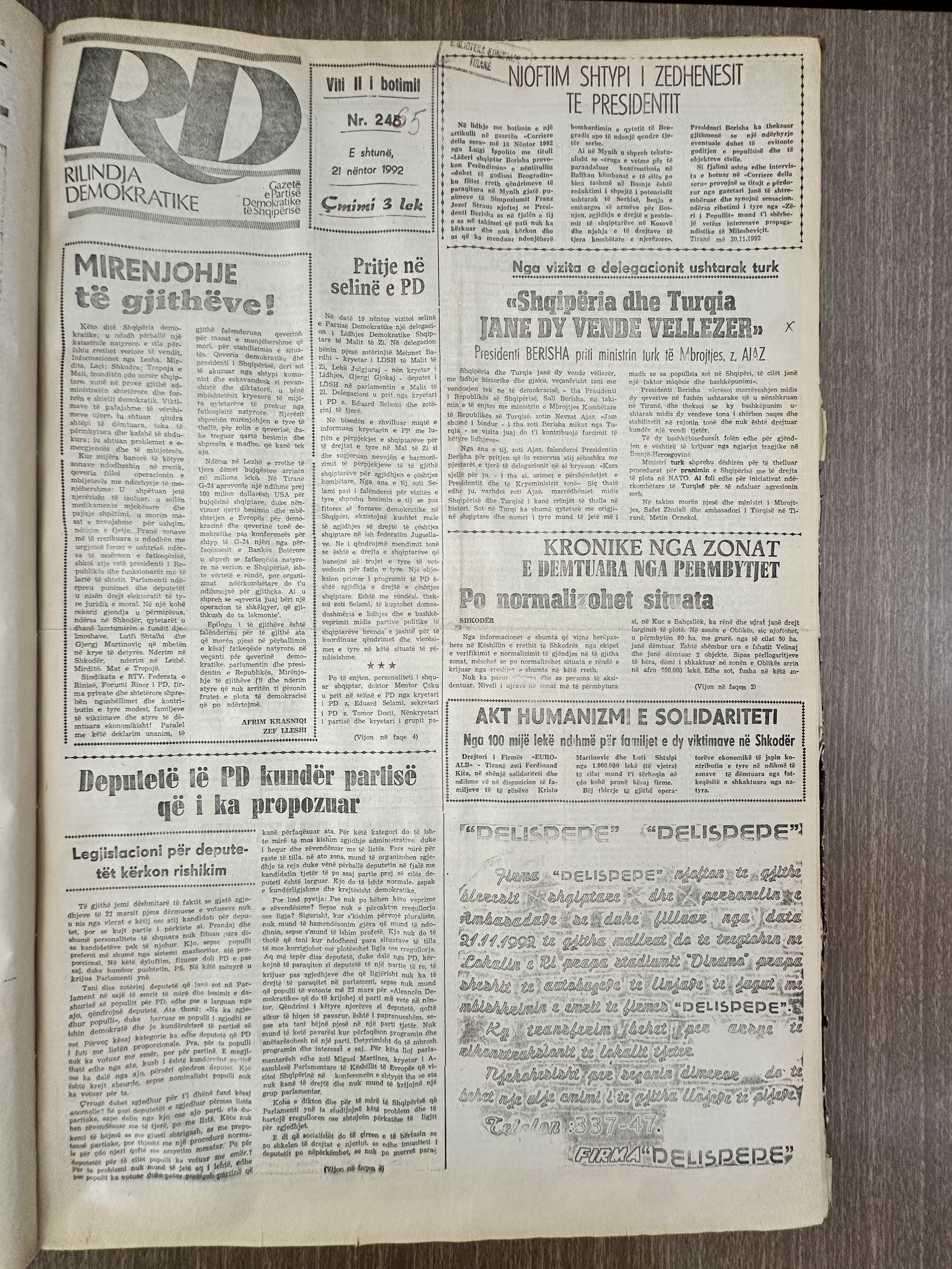 Rilindja Demokratike 1992-11-21