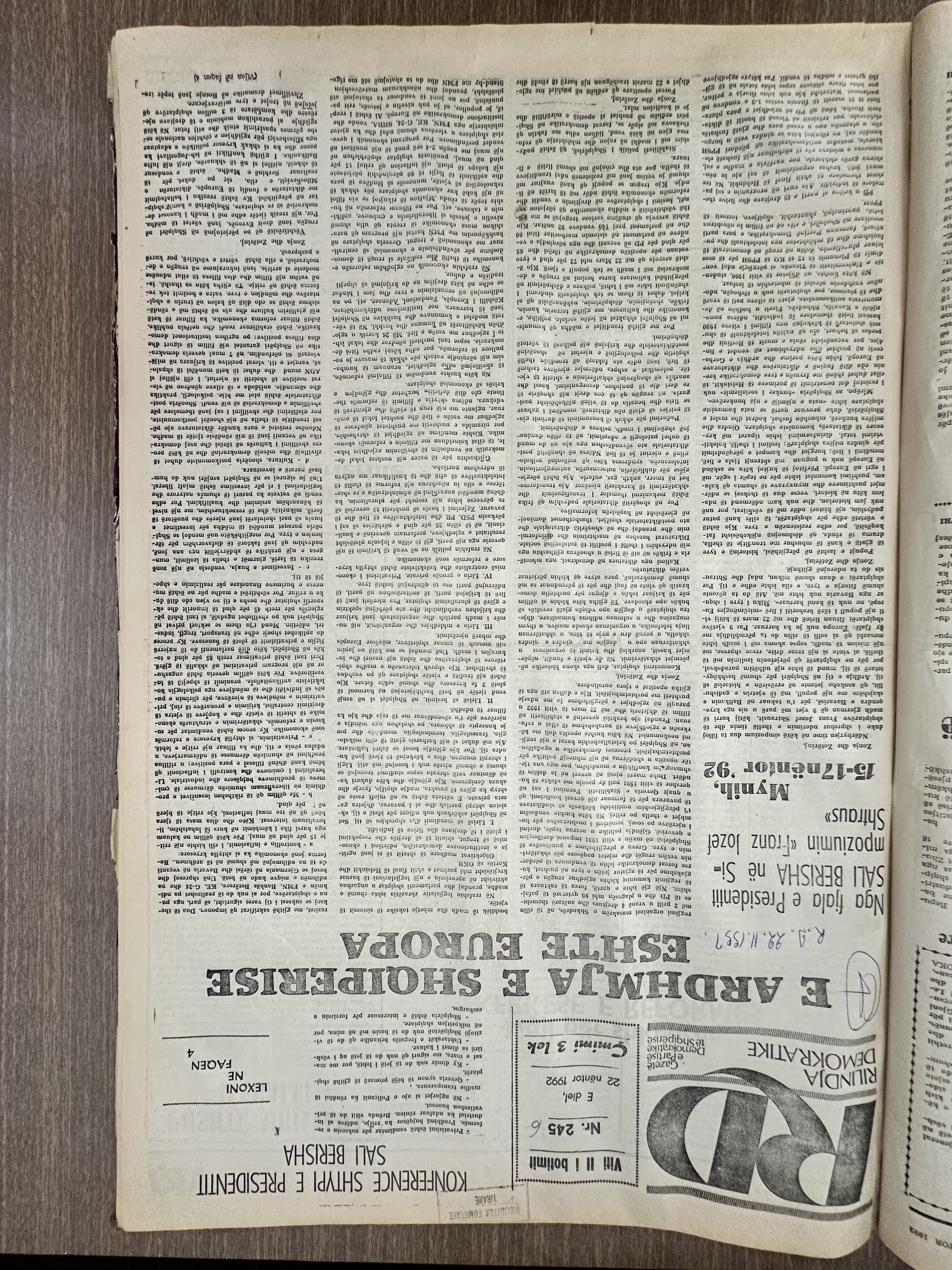 Rilindja Demokratike 1992-03-22