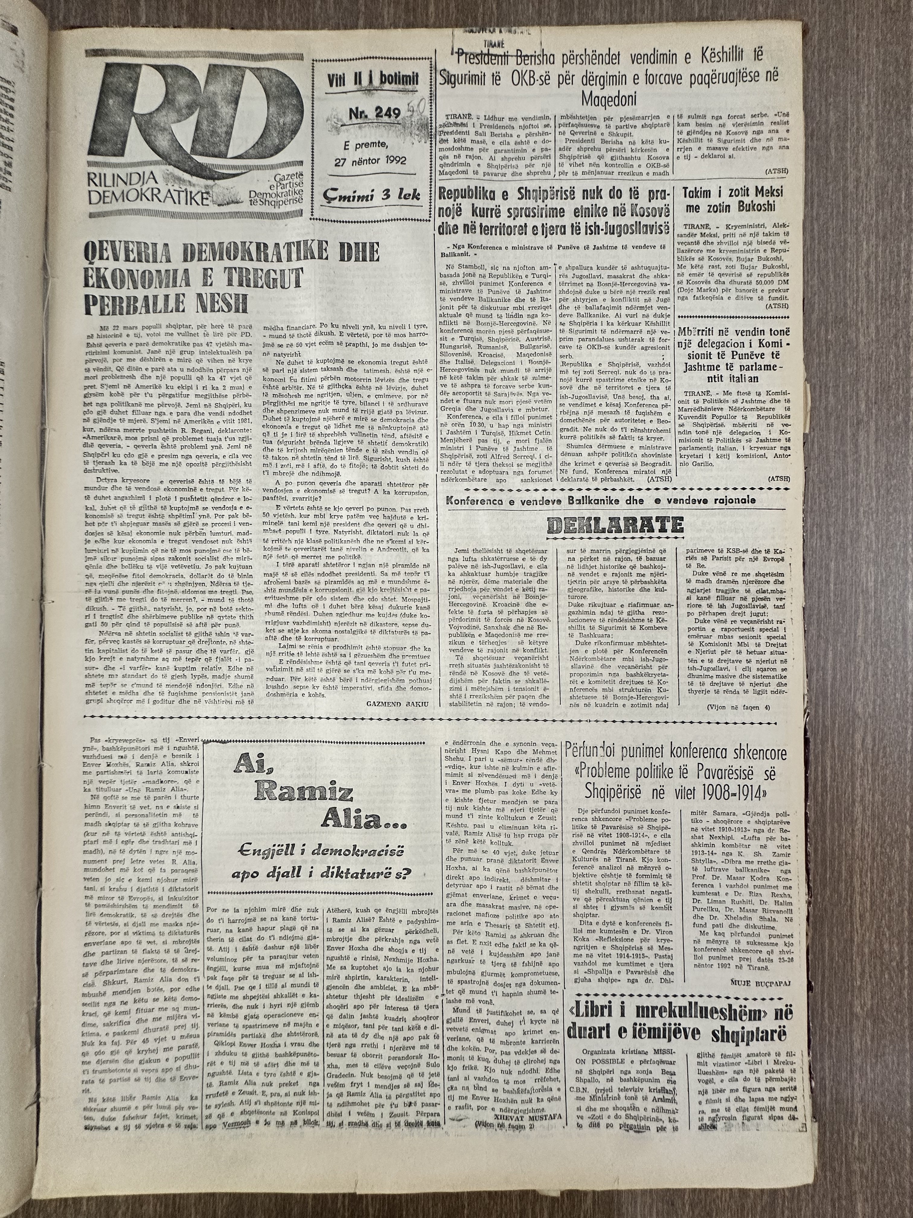 Rilindja Demokratike 1992-11-27