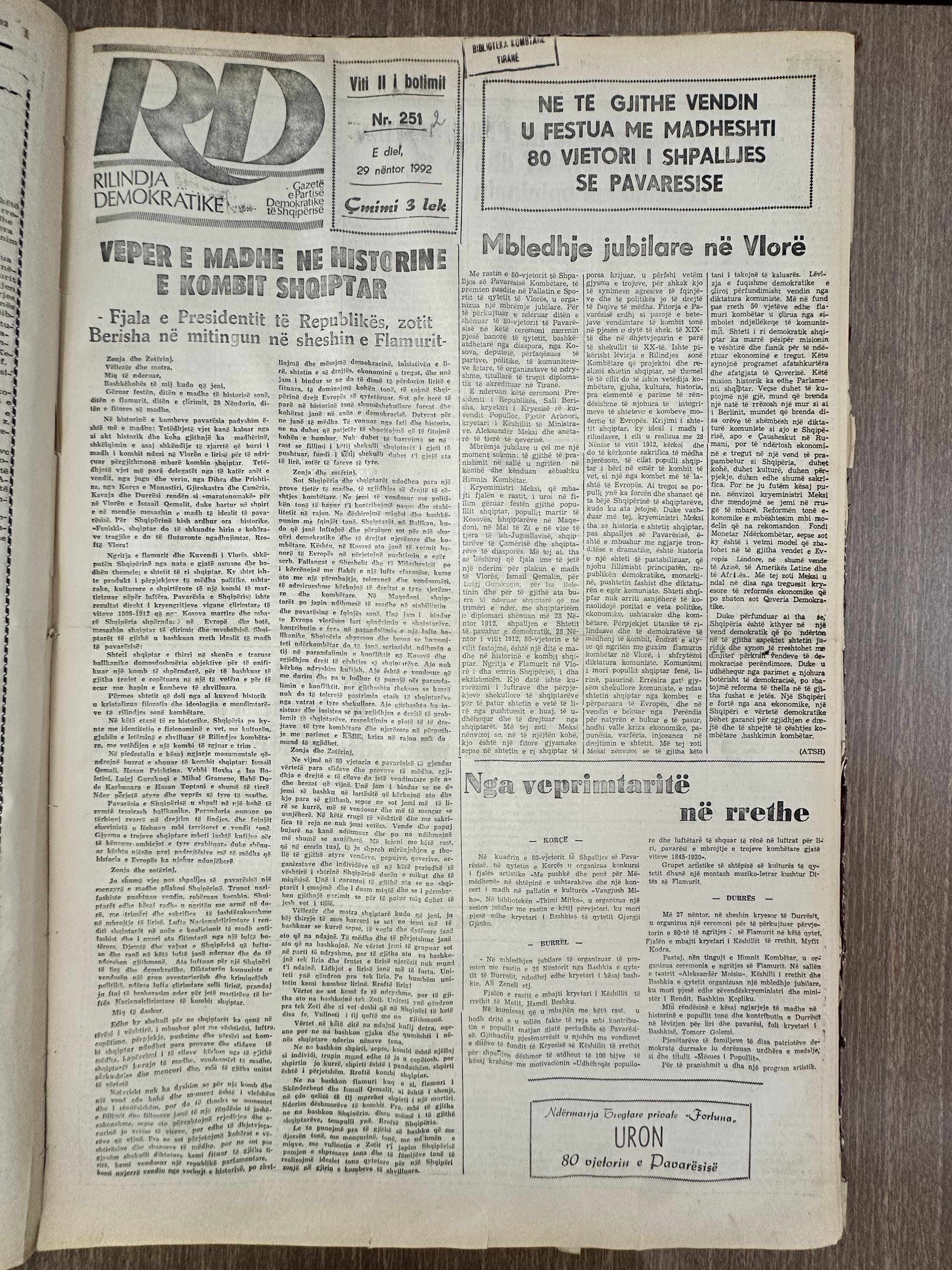 Rilindja Demokratike 1992-11-29