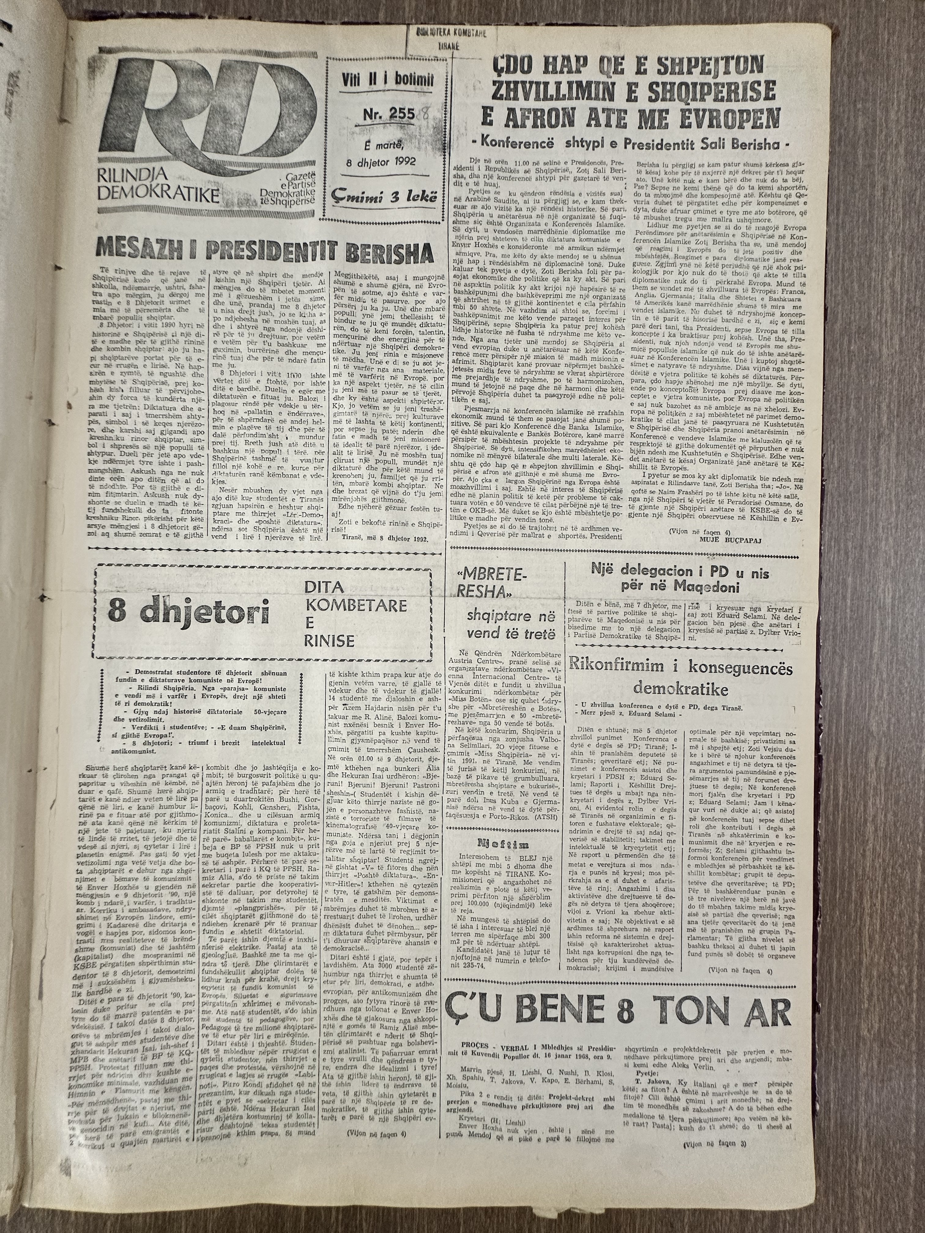 Rilindja Demokratike 1992-12-08