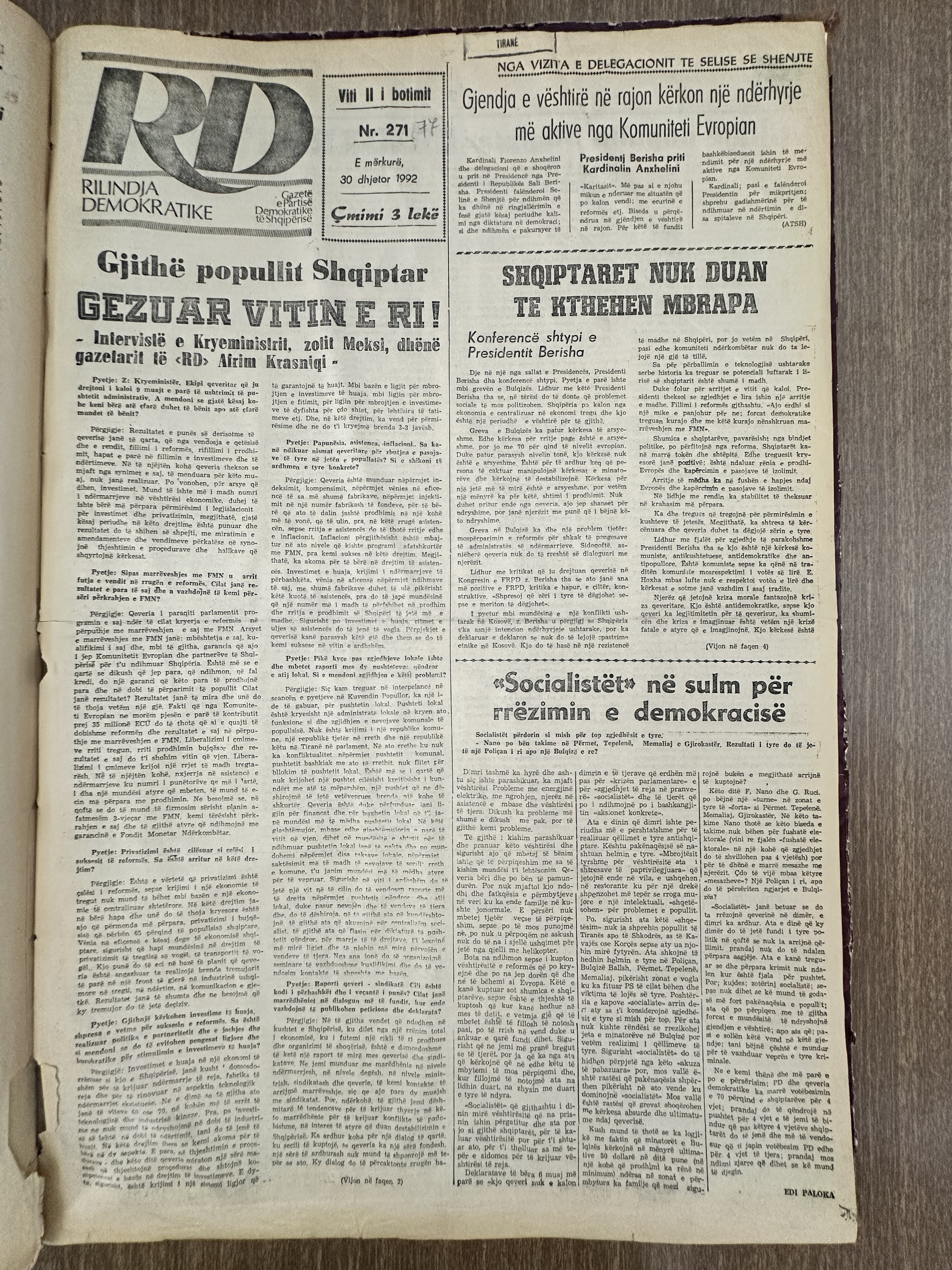 Rilindja Demokratike 1992-12-30
