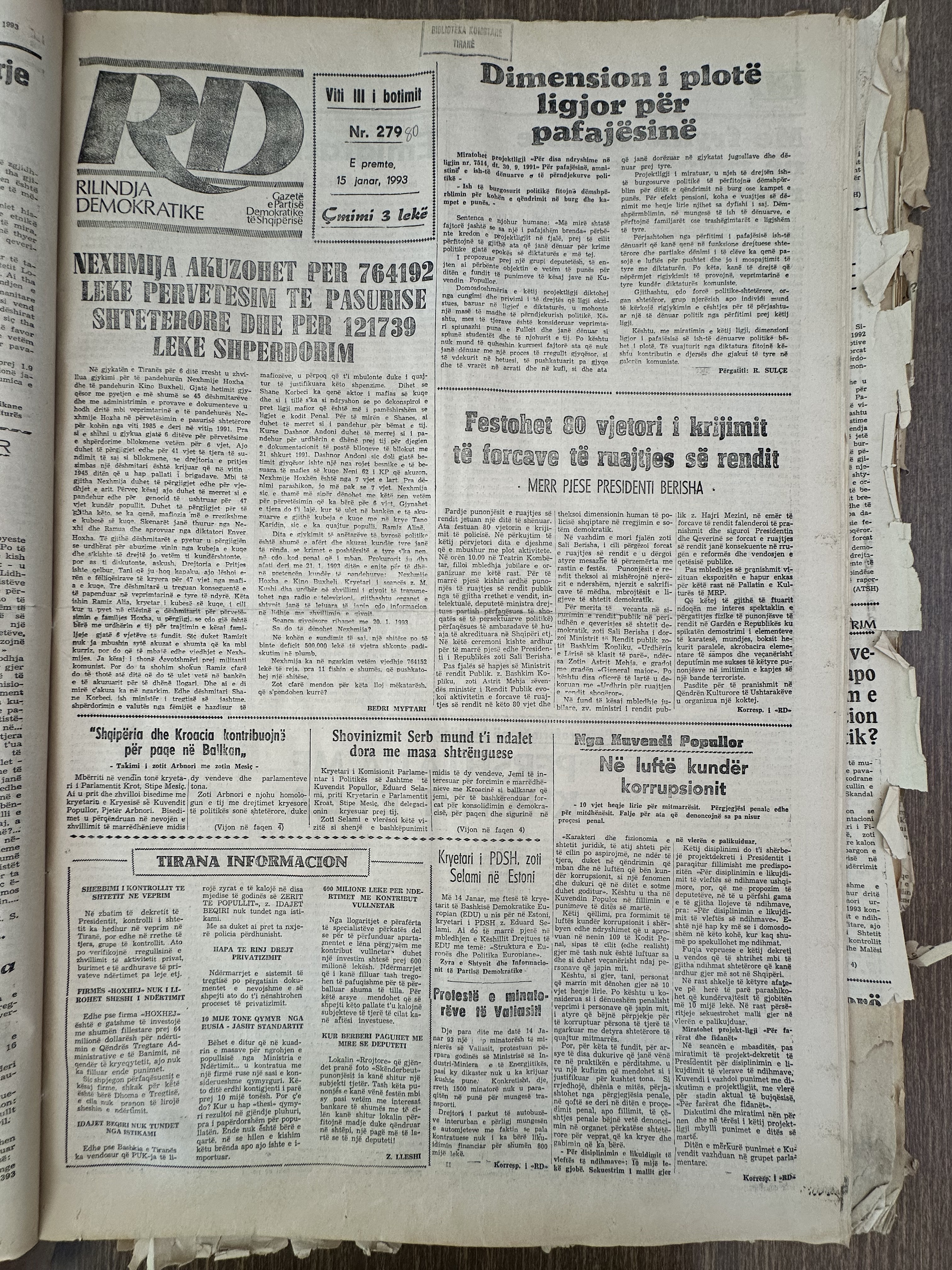 Rilindja Demokratike 1993-01-15