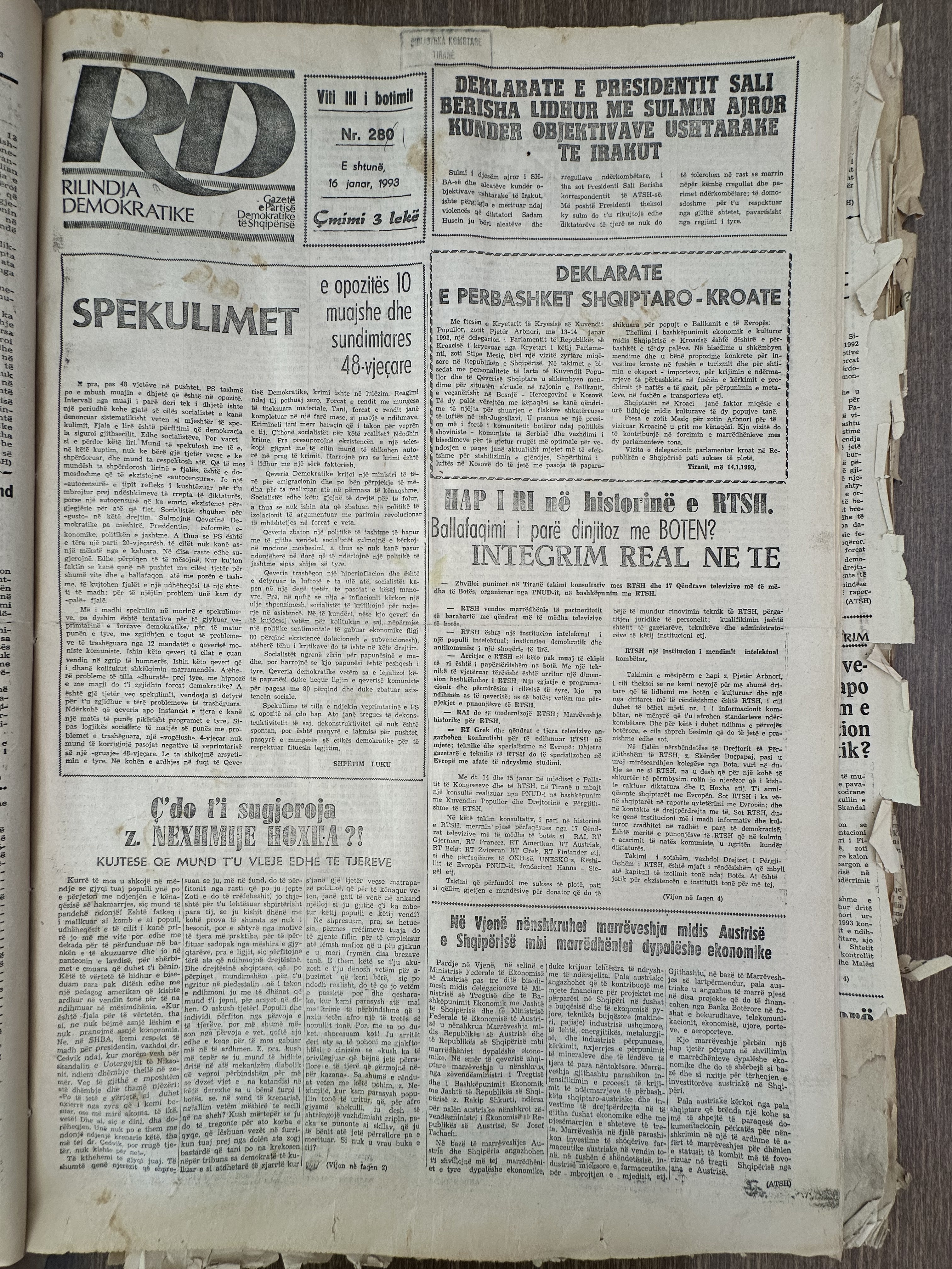 Rilindja Demokratike 1993-01-16