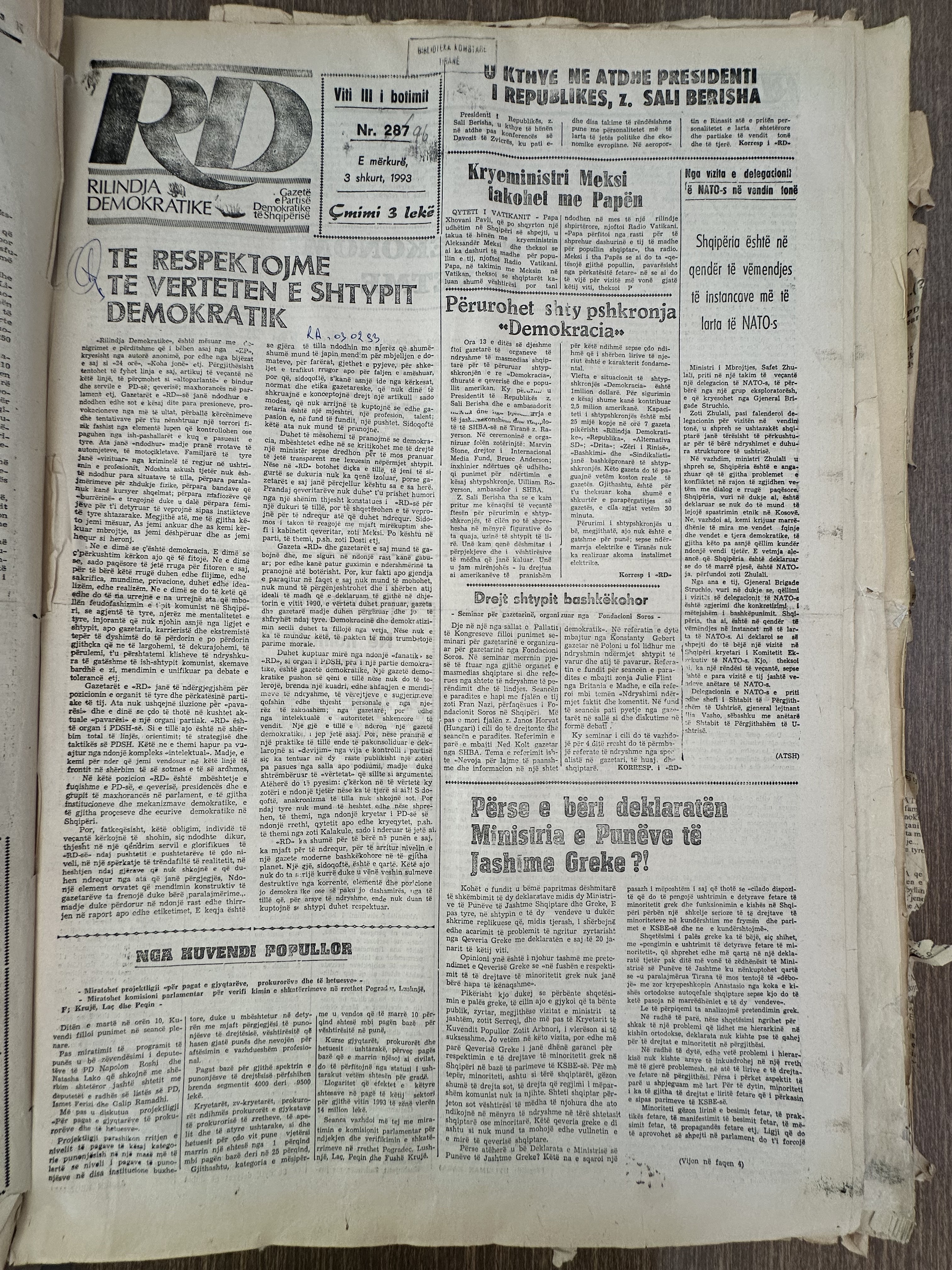 Rilindja Demokratike 1993-02-03