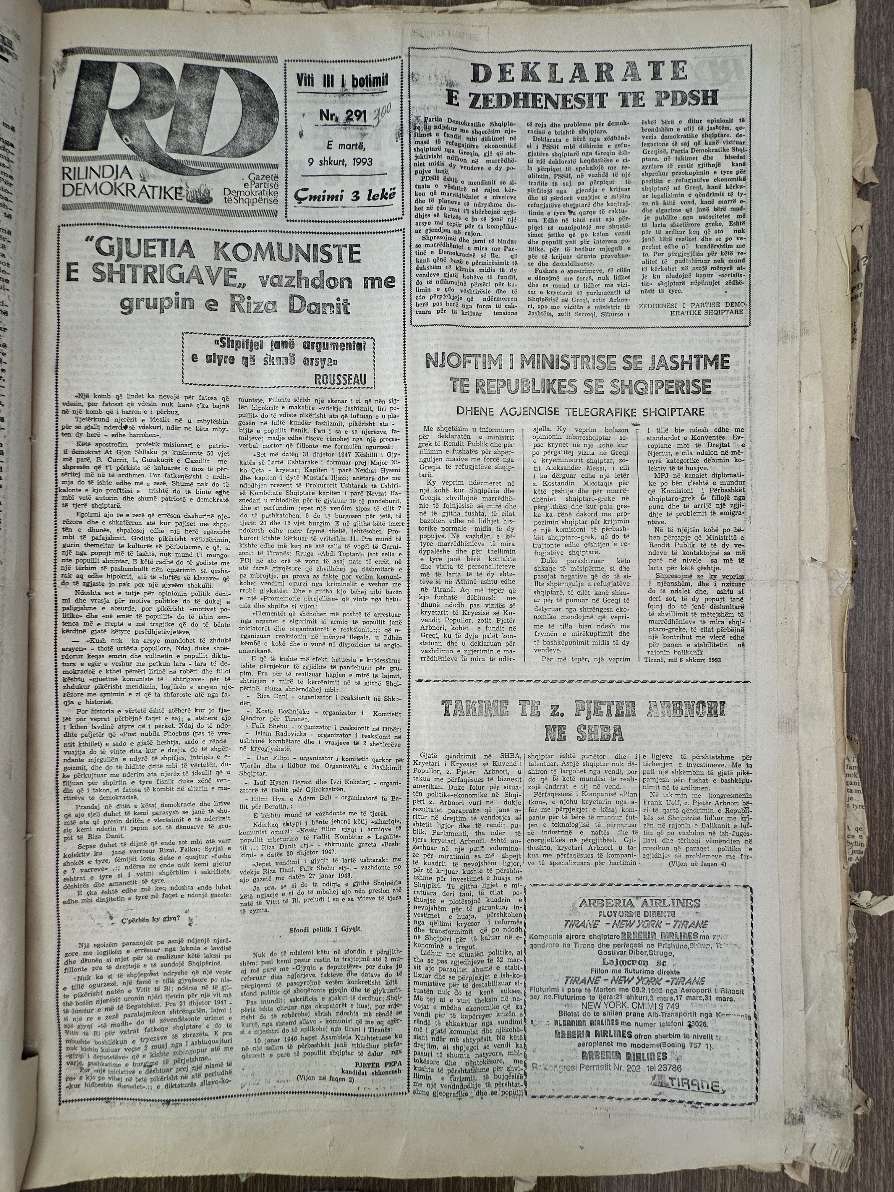 Rilindja Demokratike 1993-02-09