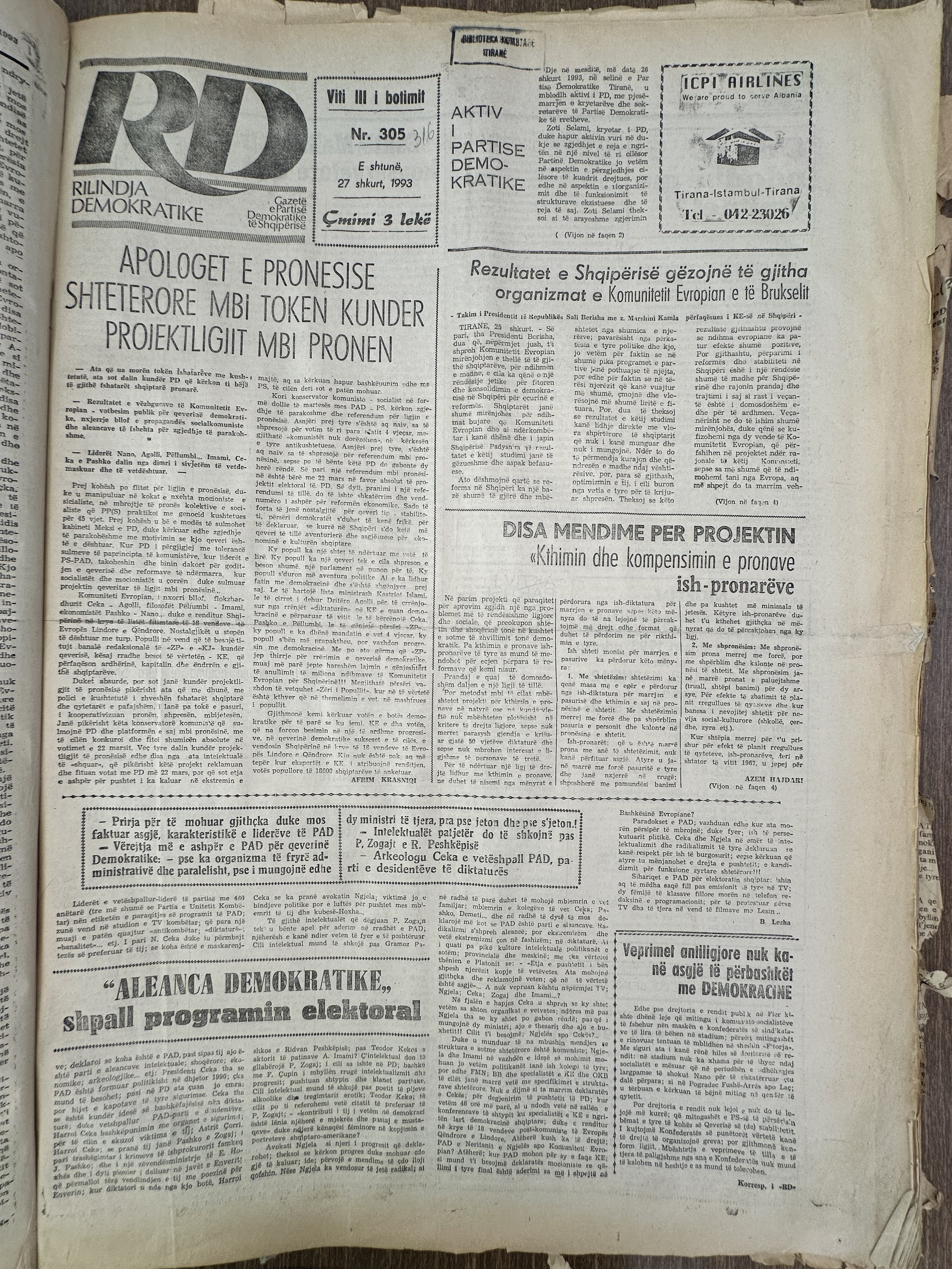 Rilindja Demokratike 1993-02-27