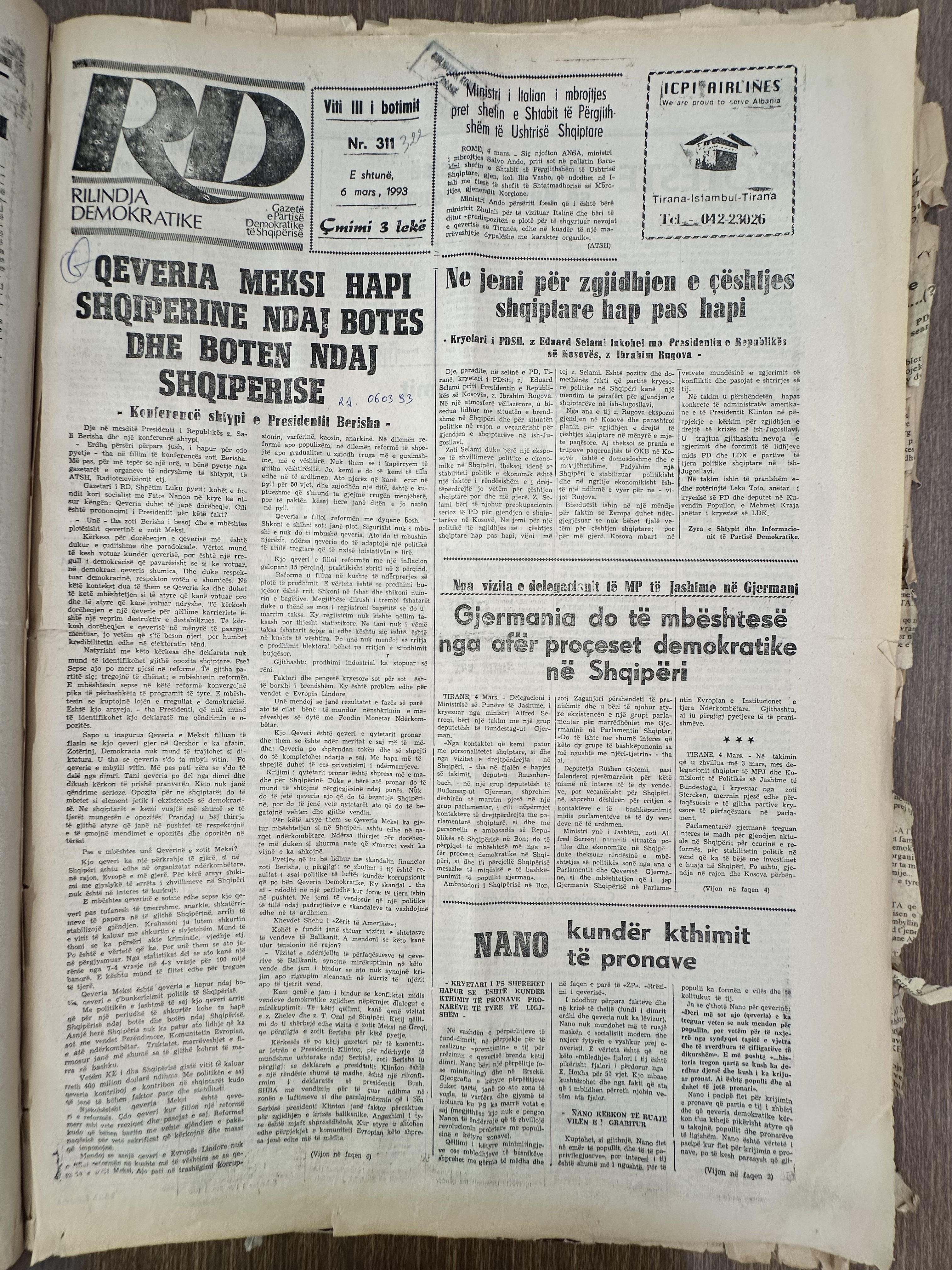 Rilindja Demokratike 1993-03-06