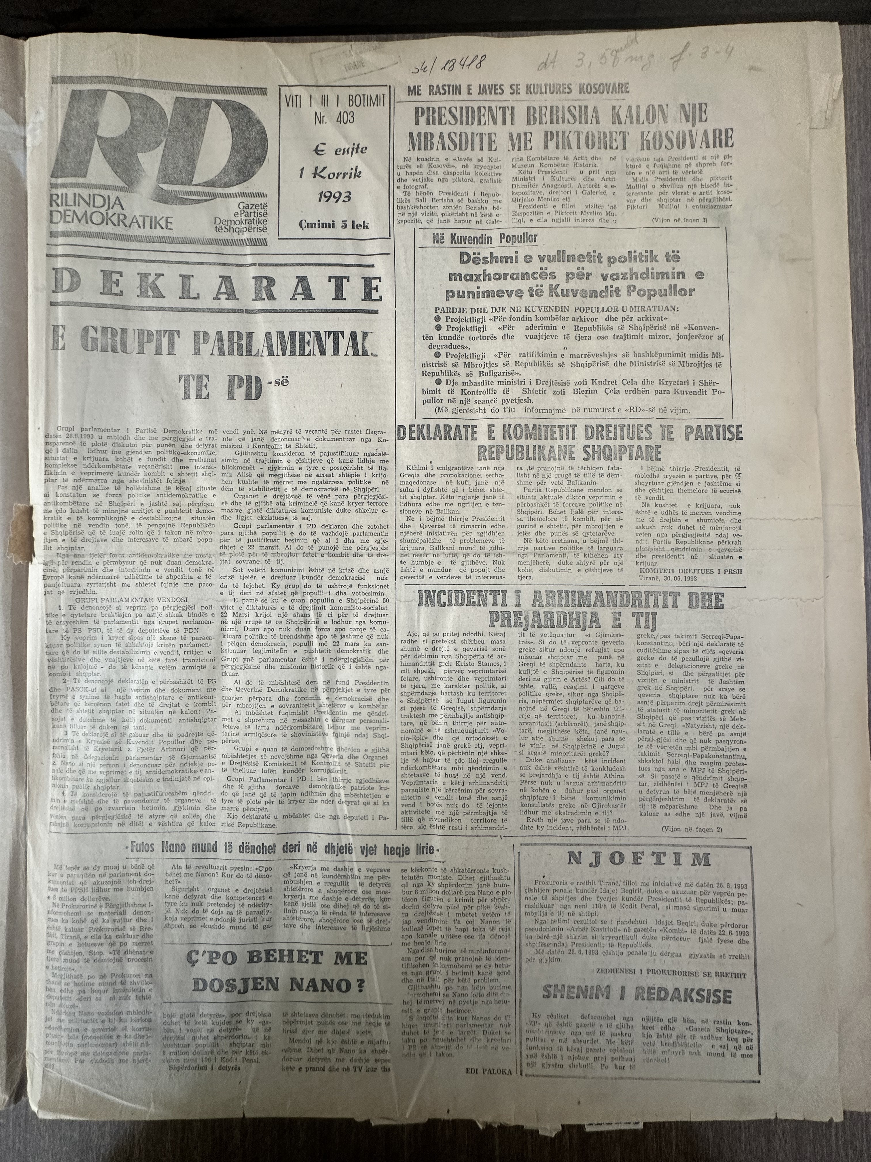 Rilindja Demokratike 1993-07-01