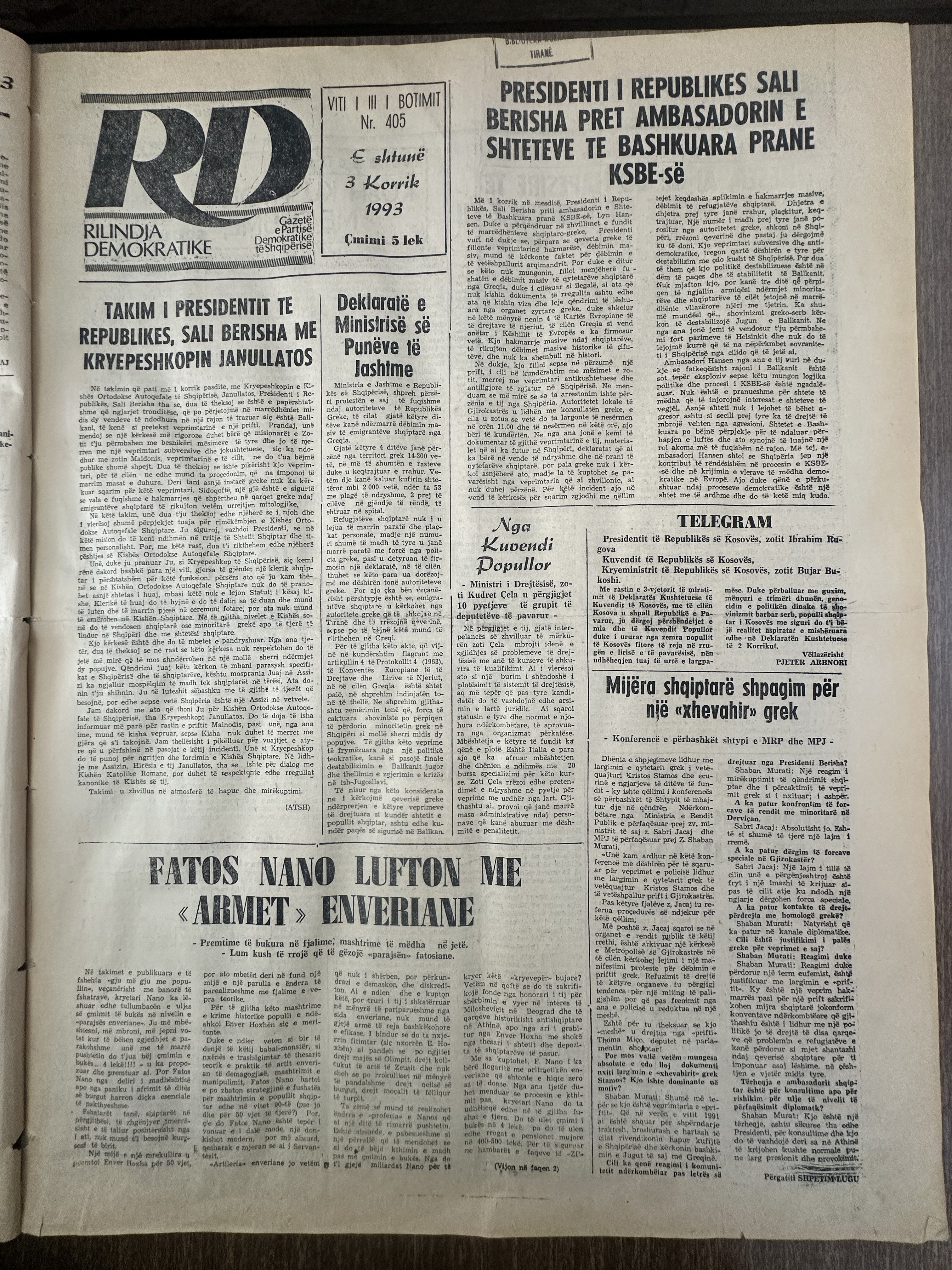 Rilindja Demokratike 1993-07-03