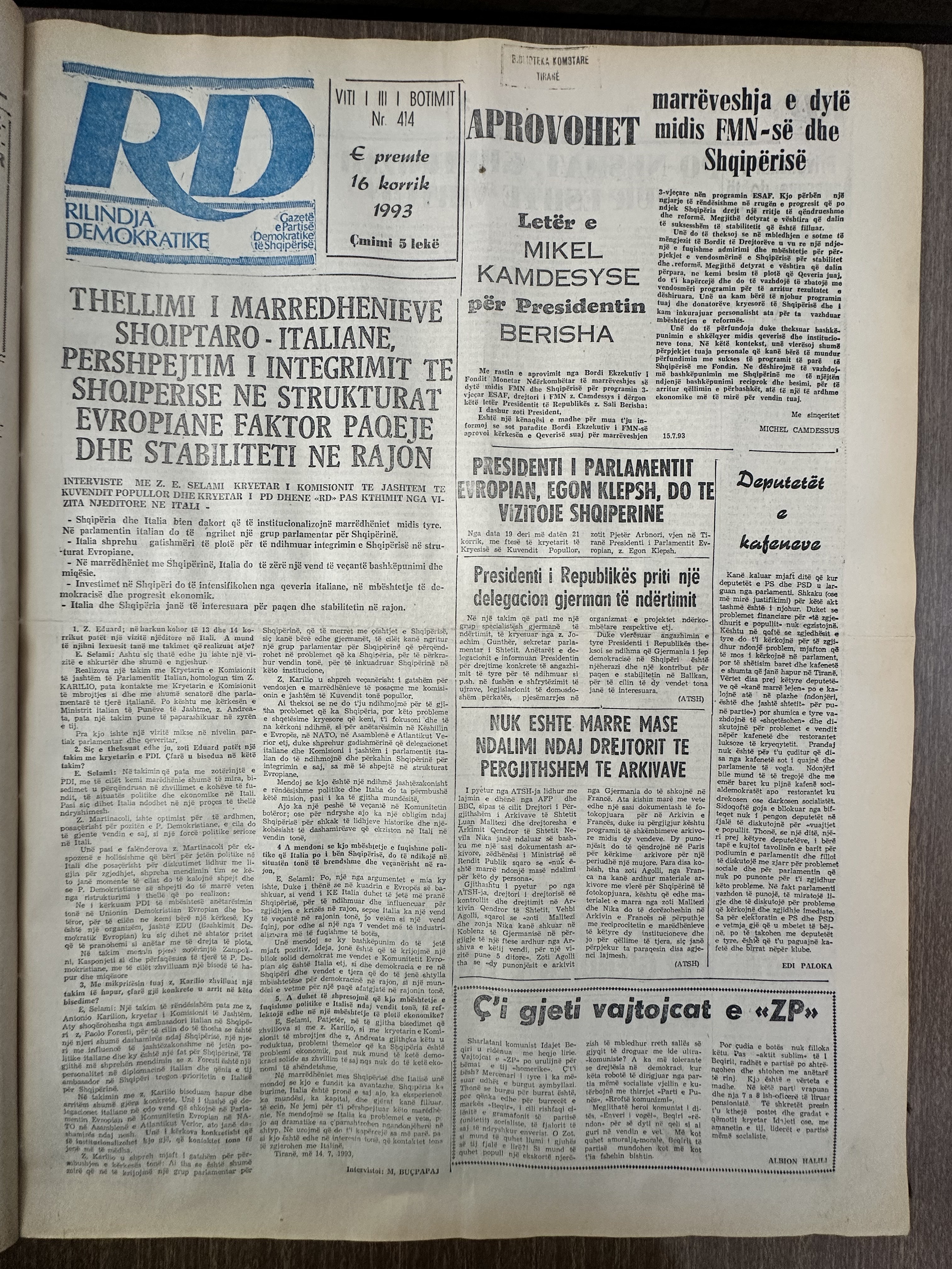 Rilindja Demokratike 1993-07-16