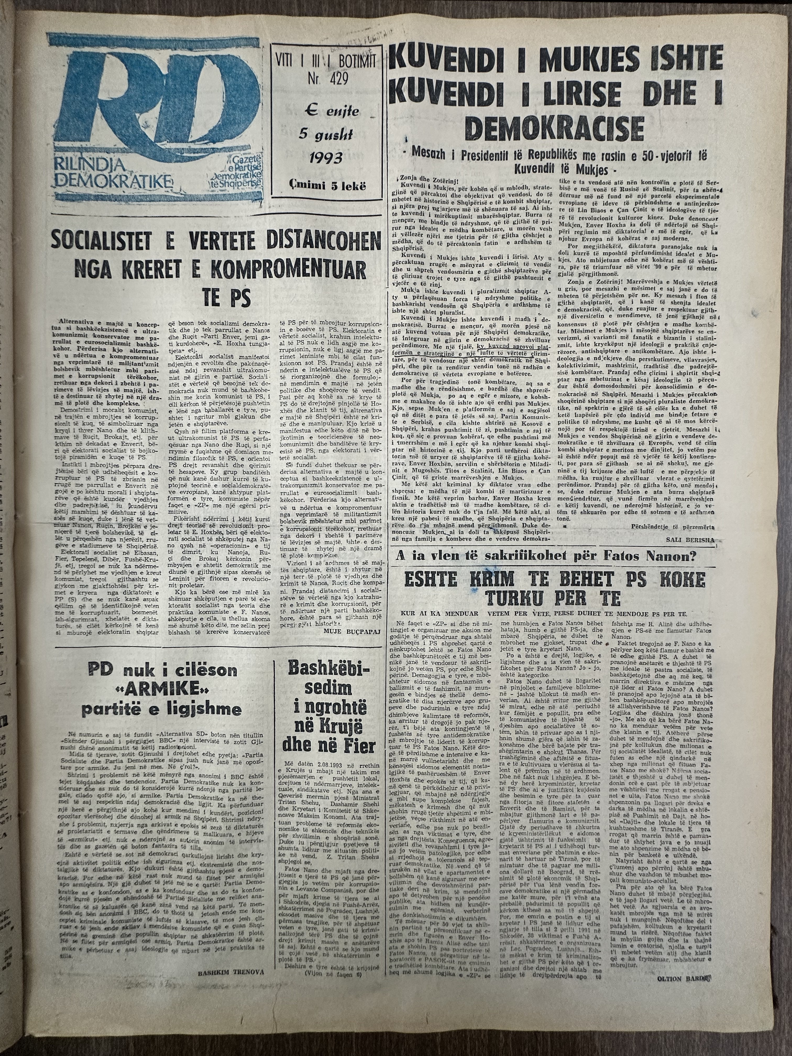 Rilindja Demokratike 1993-08-05