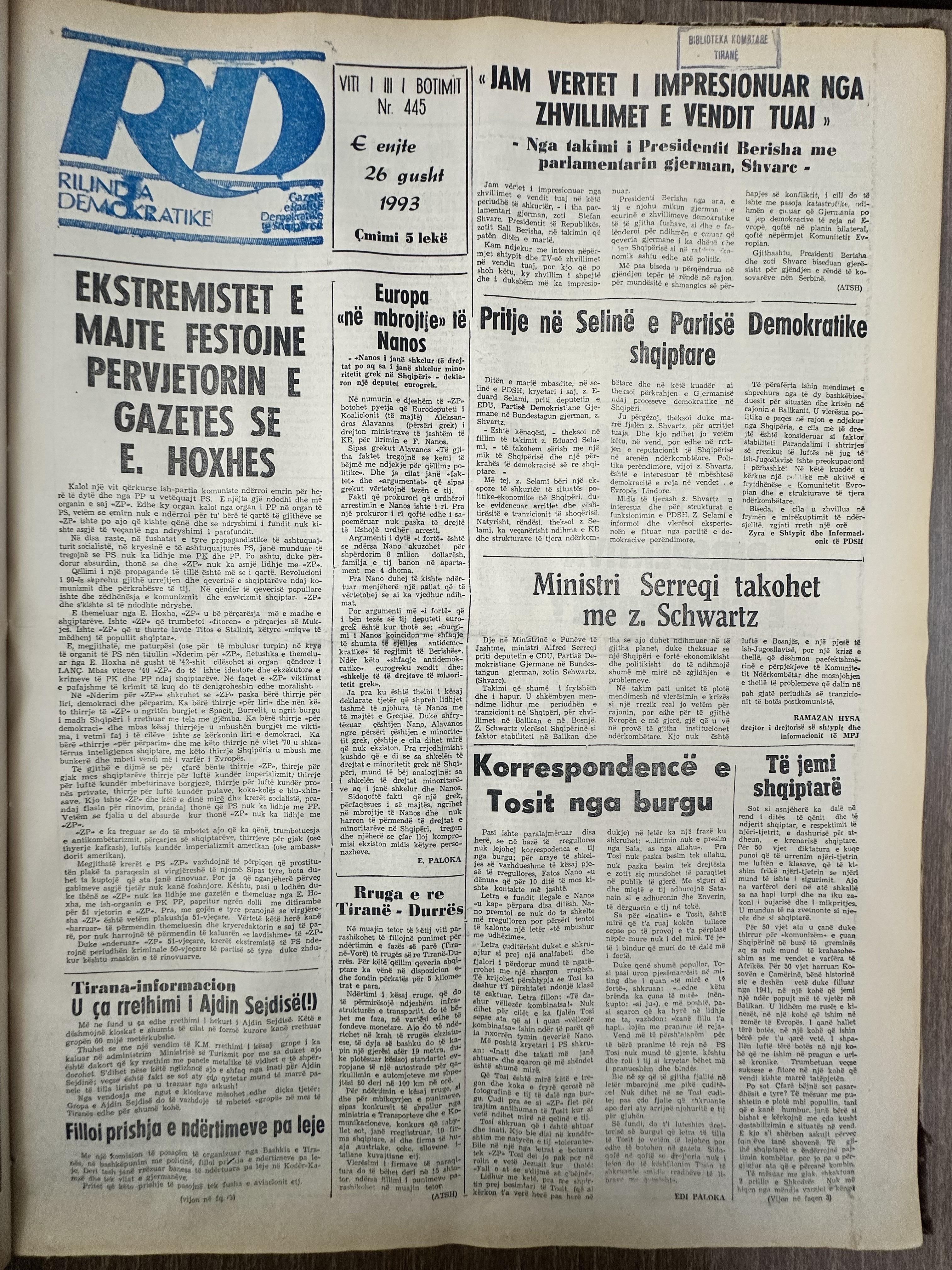 Rilindja Demokratike 1993-08-26