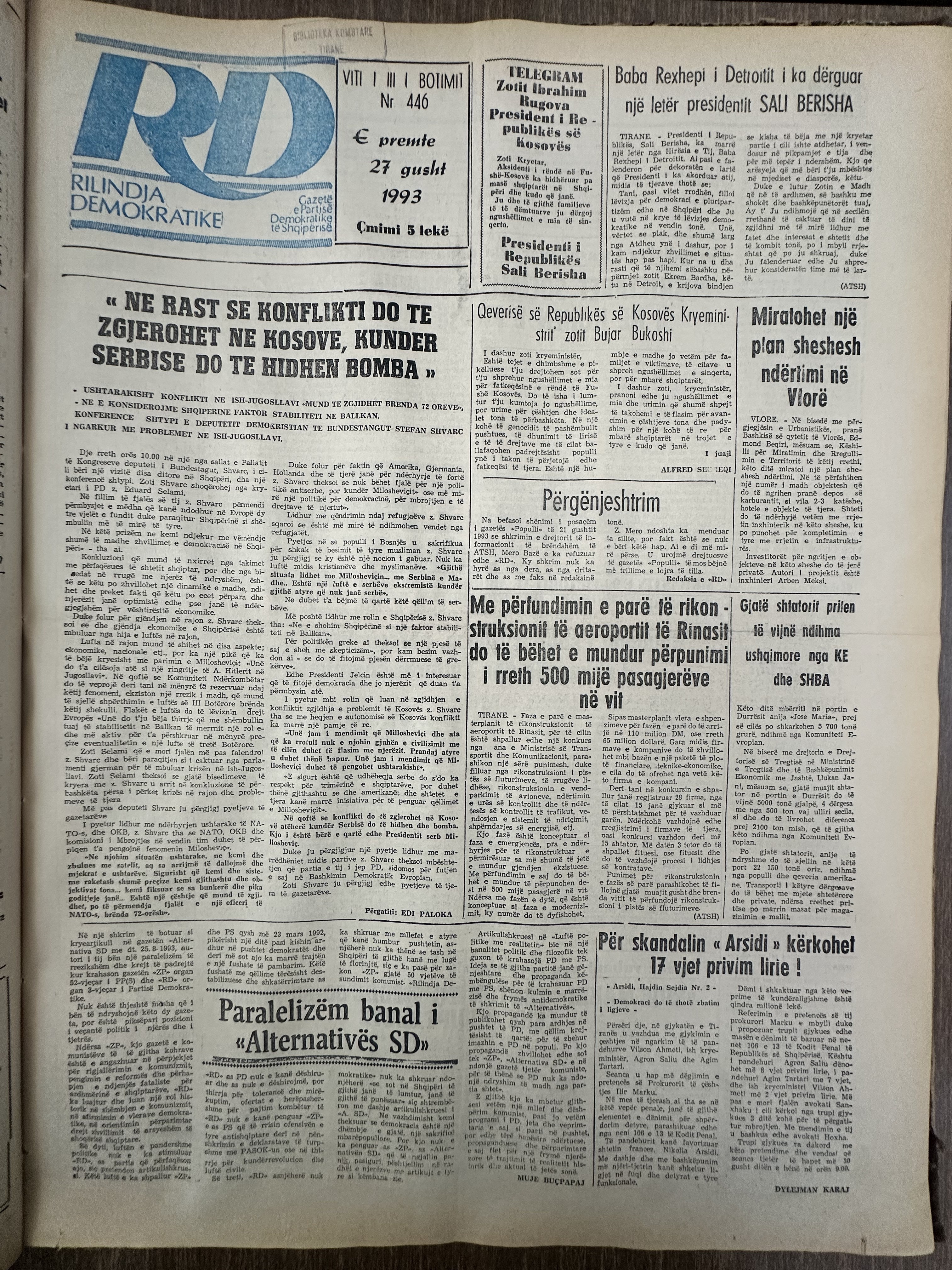 Rilindja Demokratike 1993-08-27