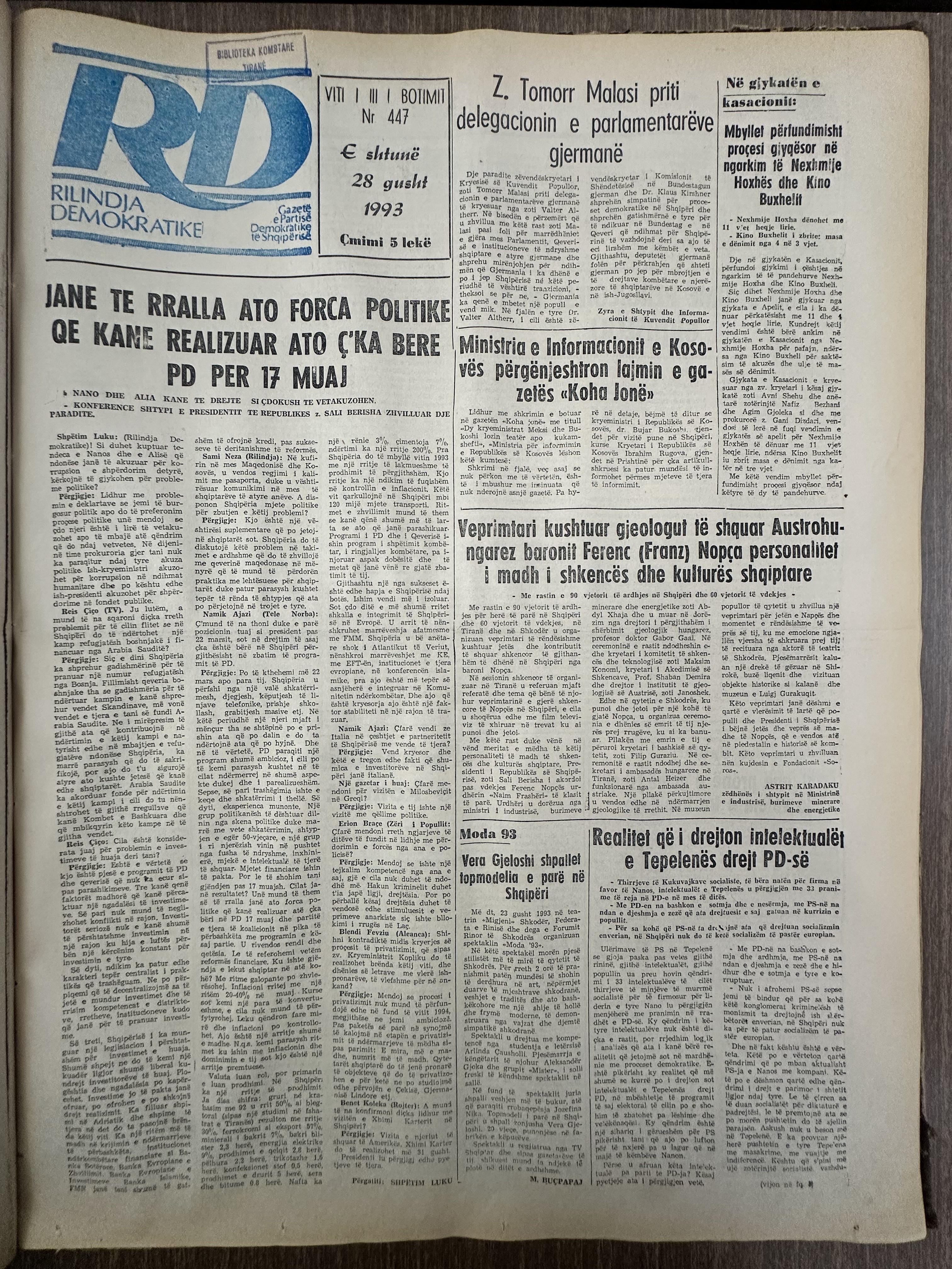 Rilindja Demokratike 1993-08-28