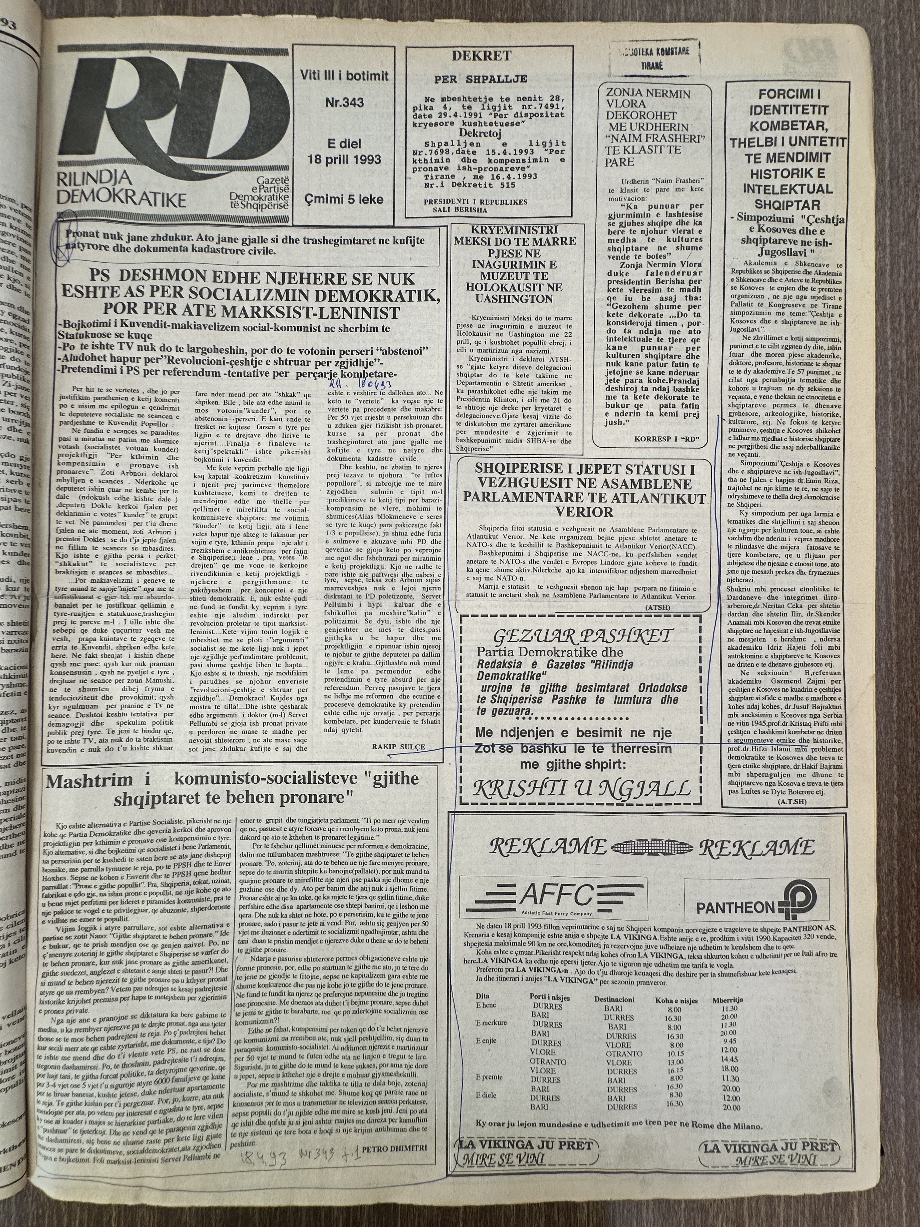 Rilindja Demokratike 1993-04-18