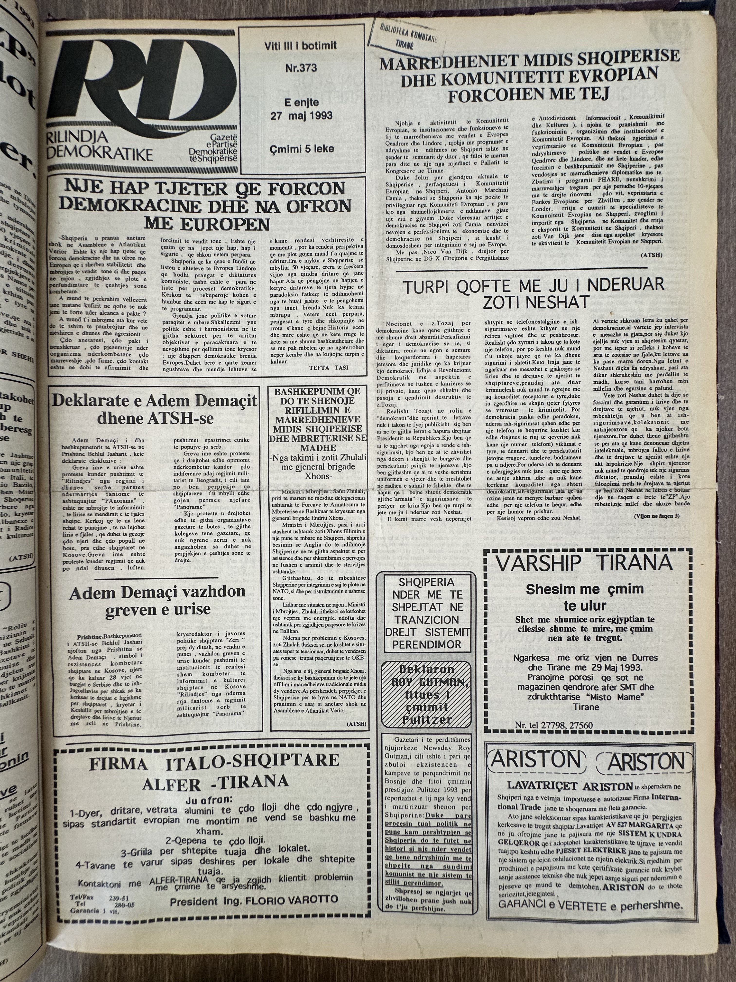 Rilindja Demokratike 1993-05-27