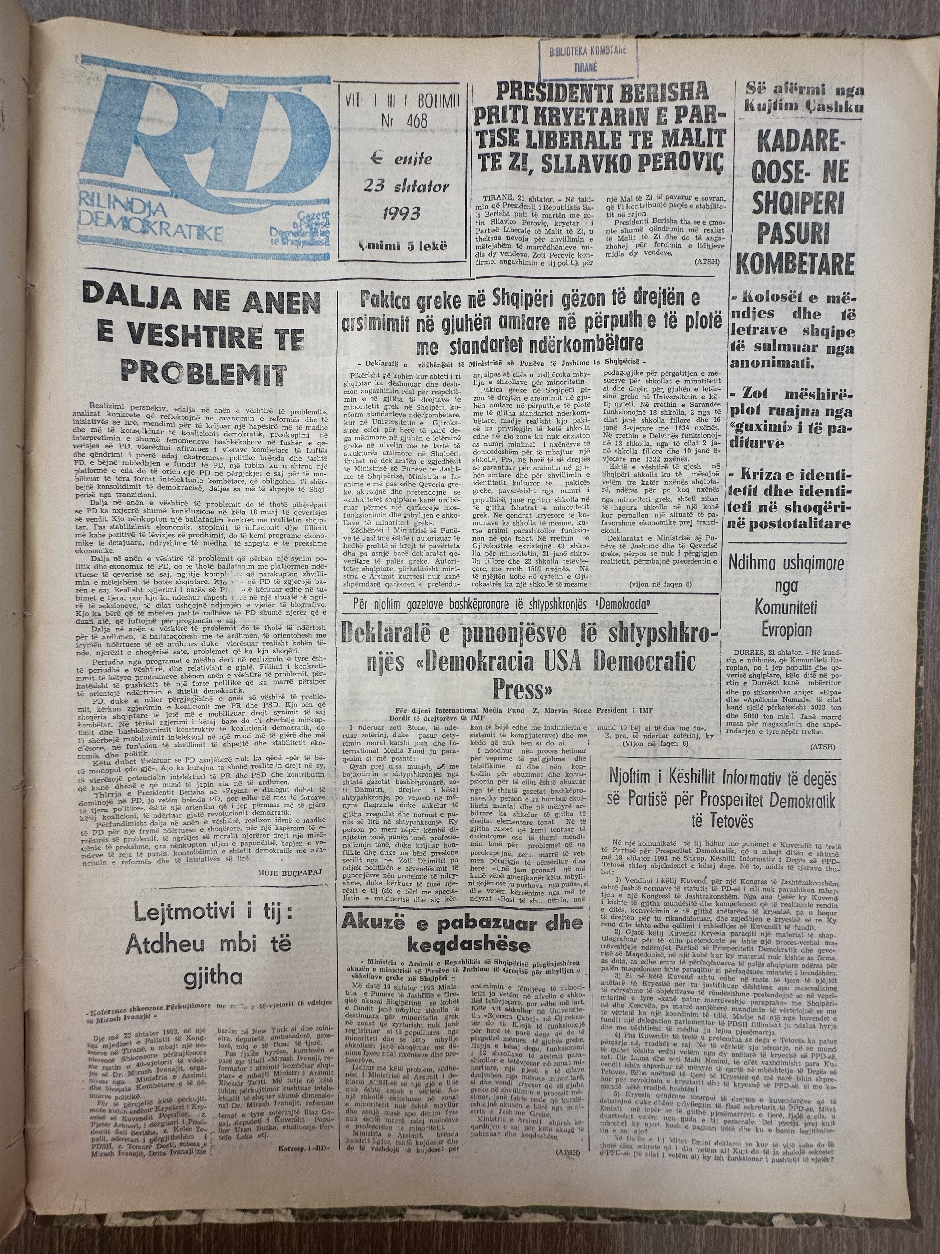 Rilindja Demokratike 1993-09-23