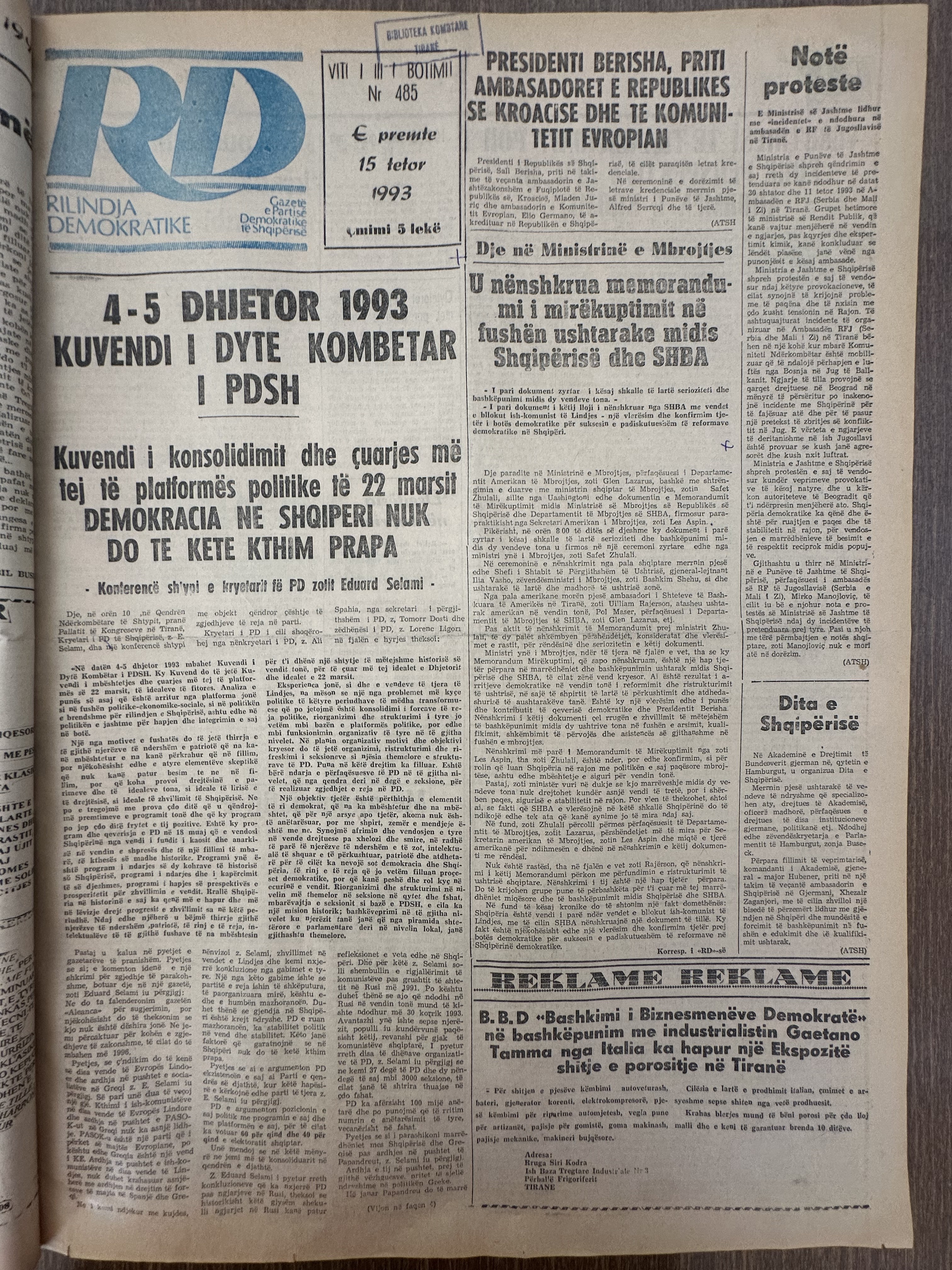 Rilindja Demokratike 1993-10-15