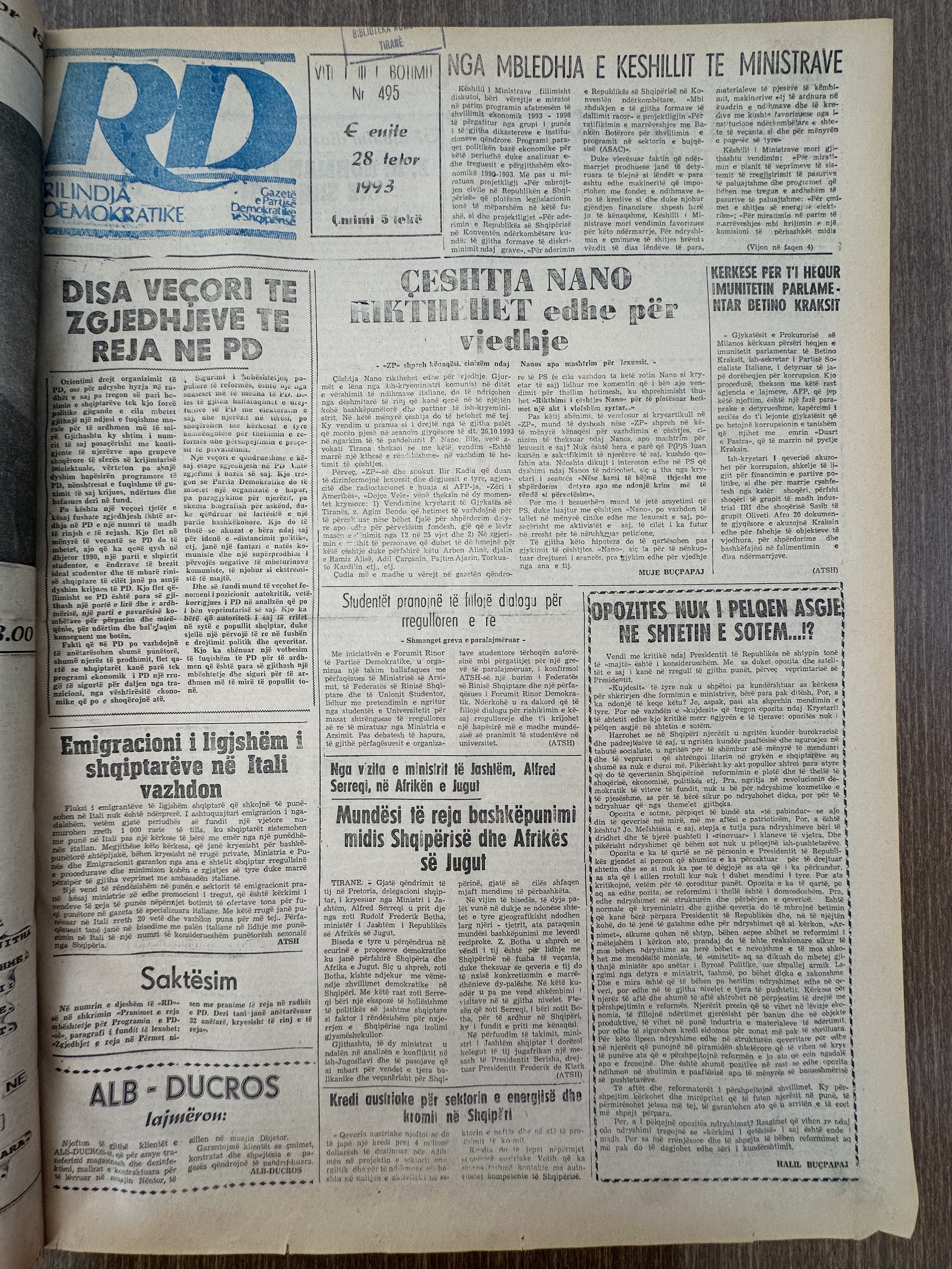 Rilindja Demokratike 1993-10-28