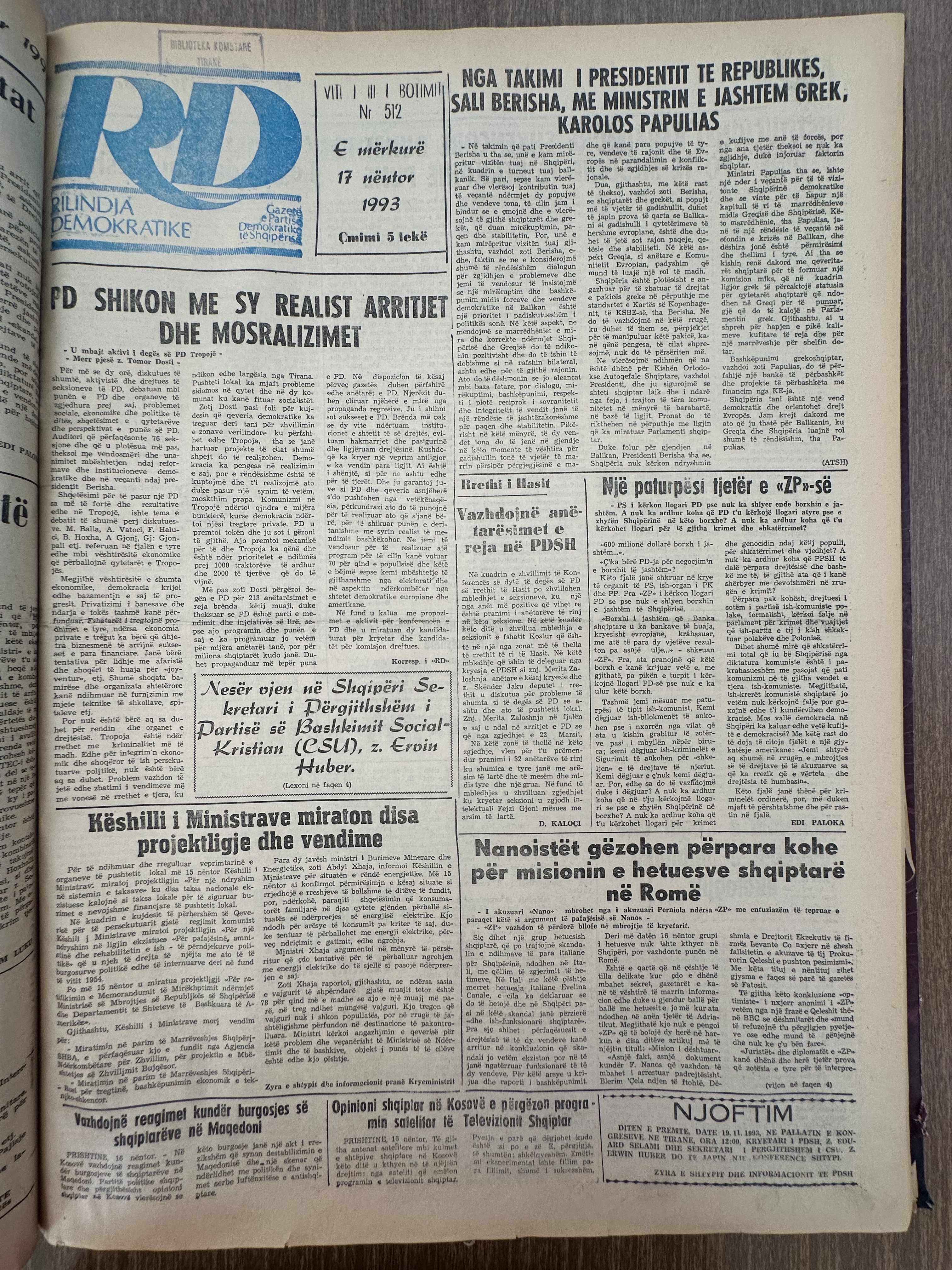 Rilindja Demokratike 1993-11-17
