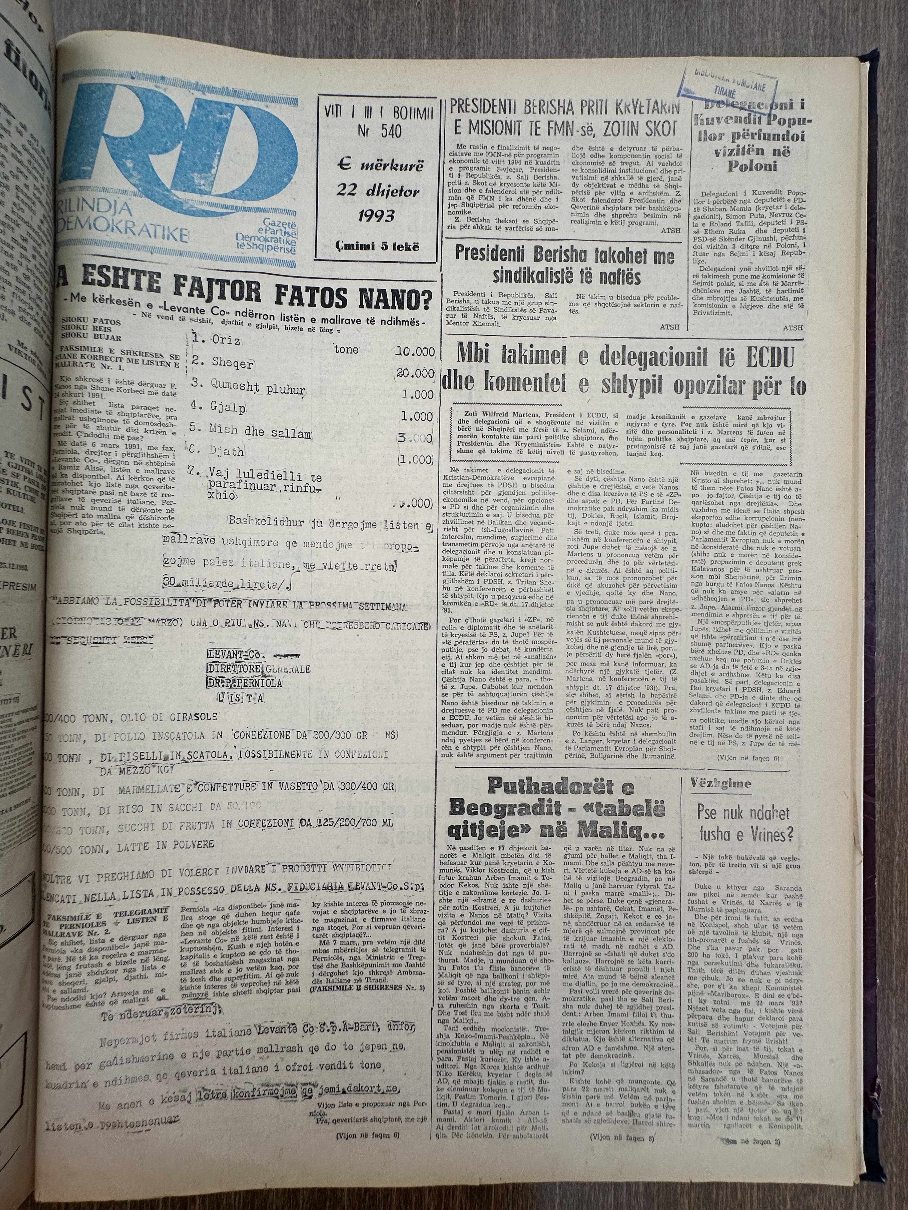 Rilindja Demokratike 1993-12-22