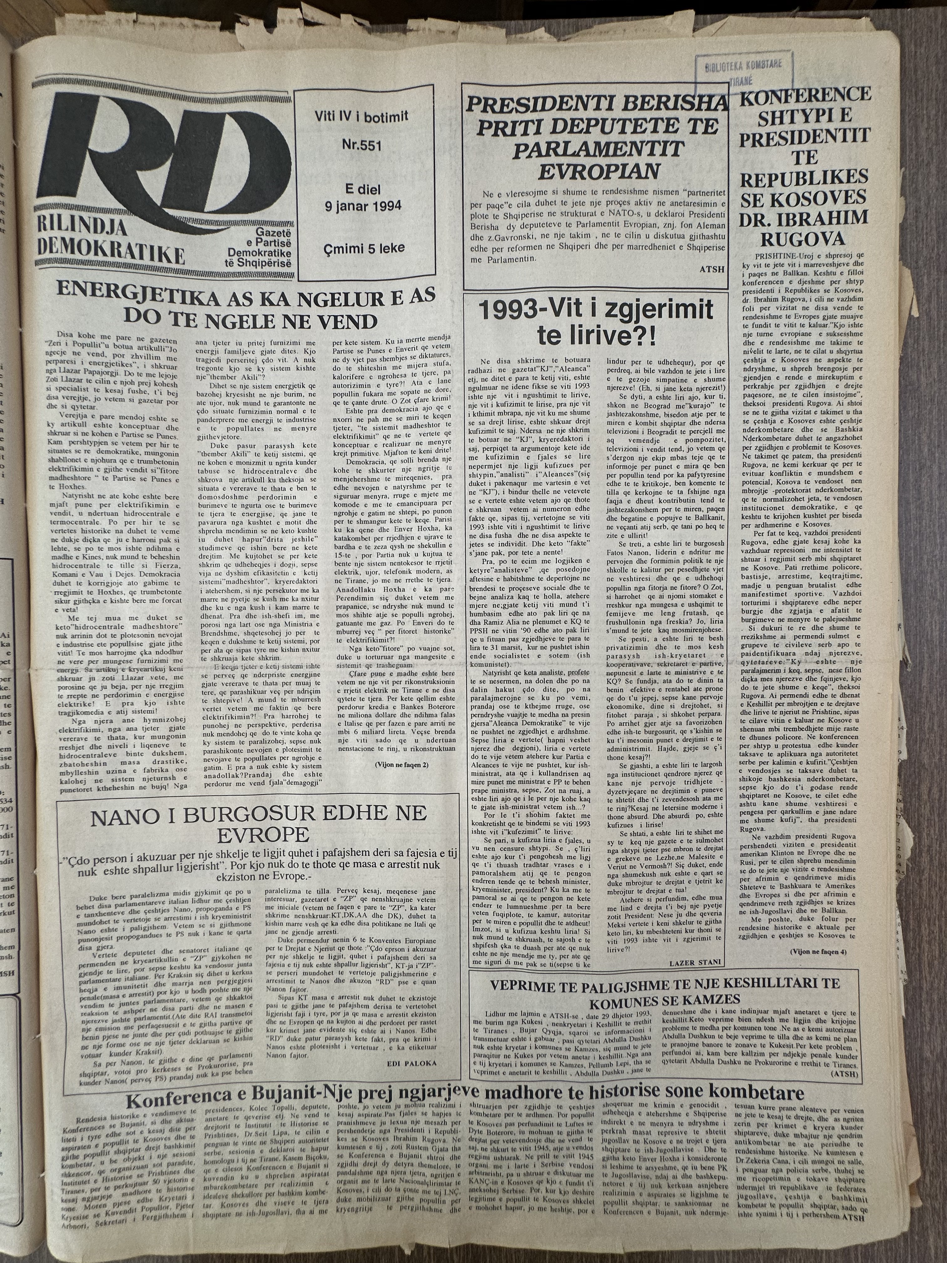 Rilindja Demokratike 1994-01-09