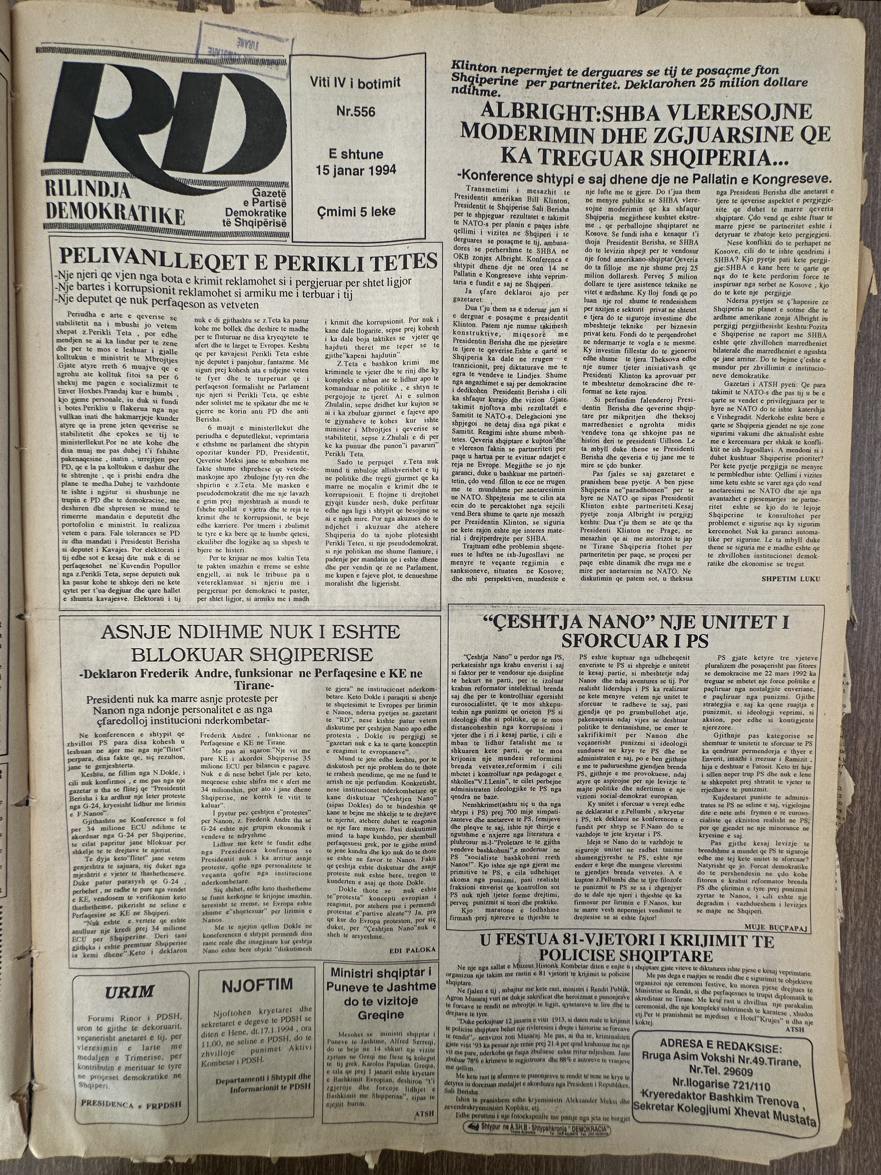 Rilindja Demokratike 1994-01-15