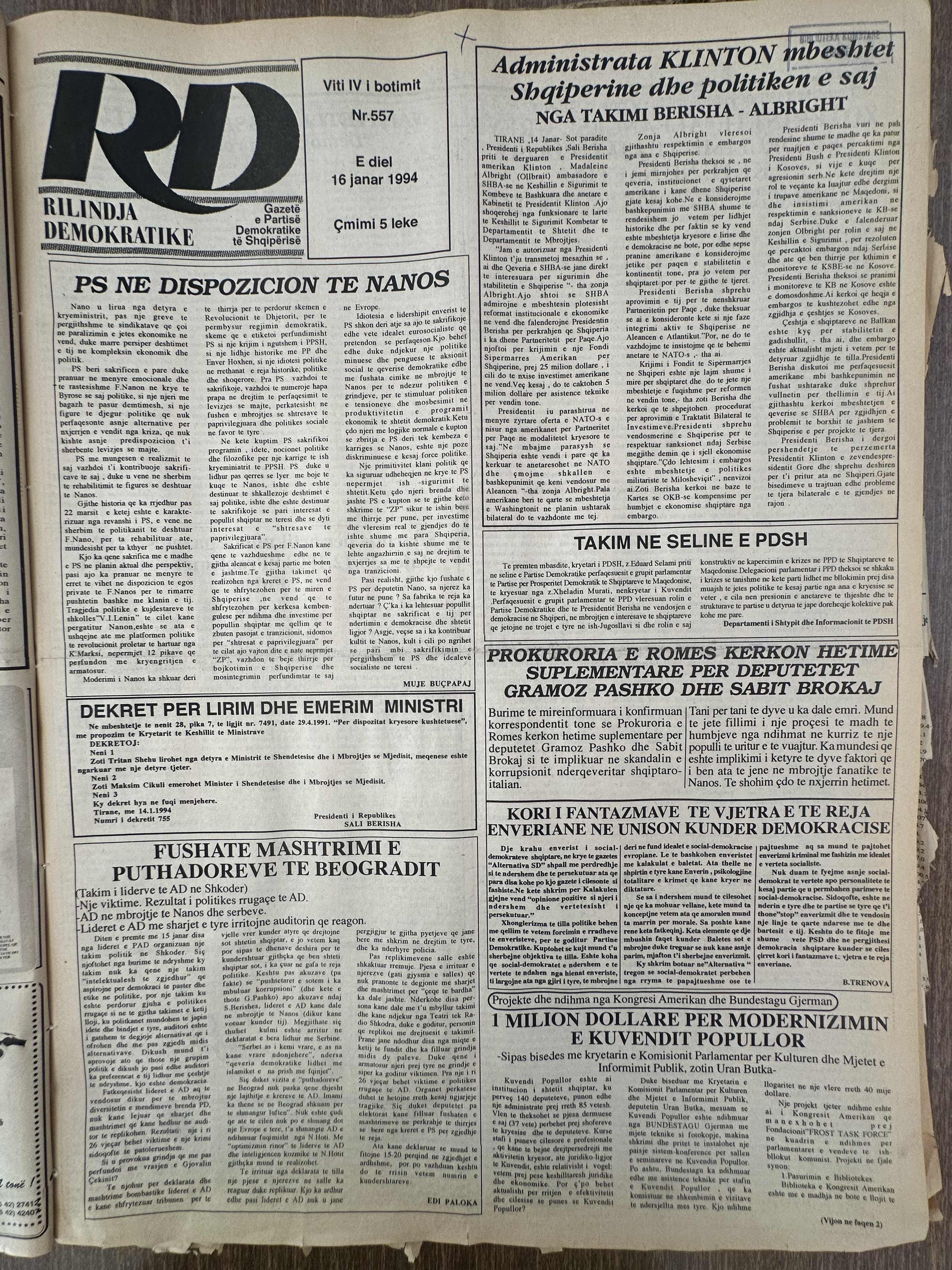 Rilindja Demokratike 1994-01-16