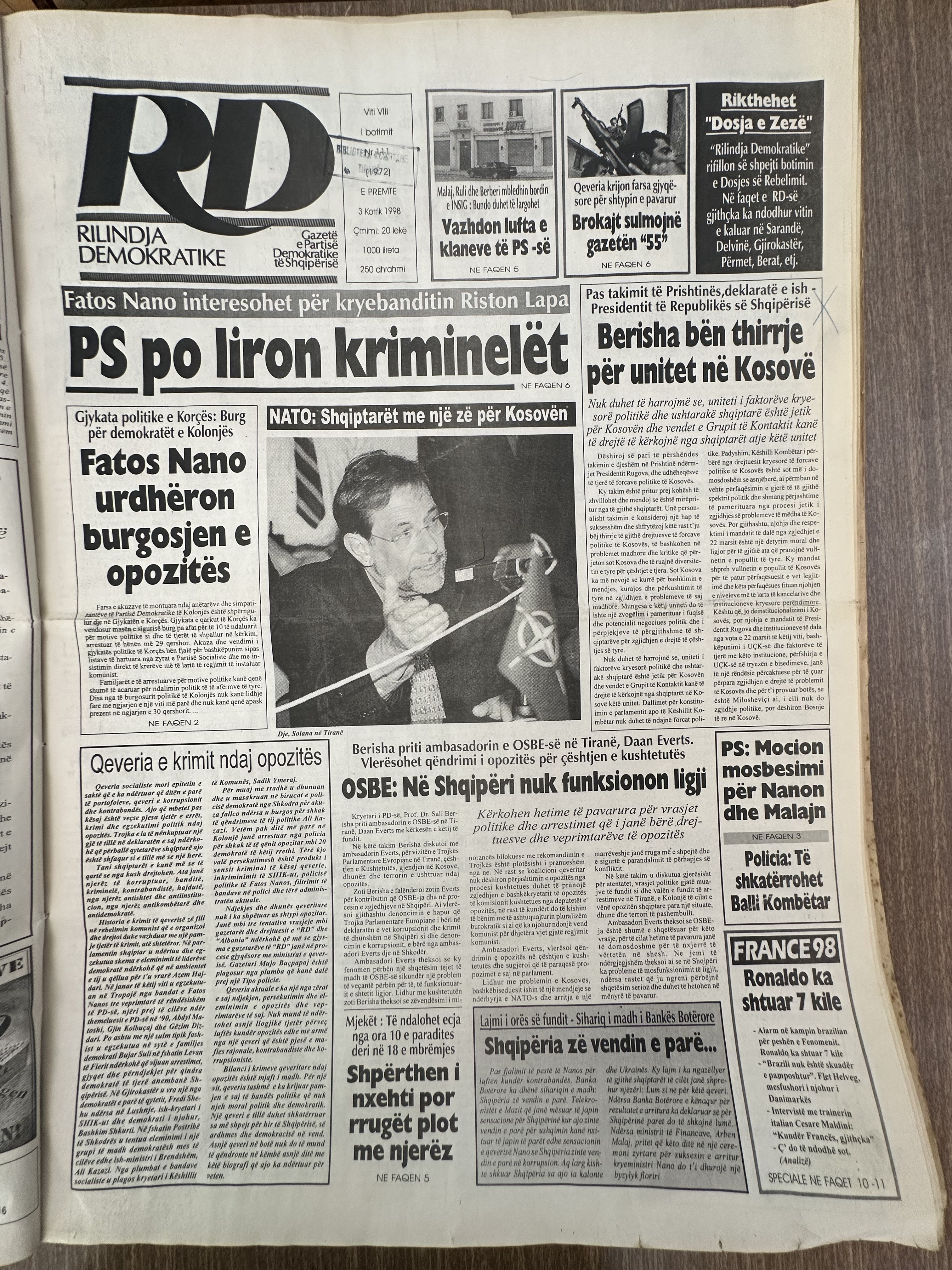 Rilindja Demokratike 1998-07-03