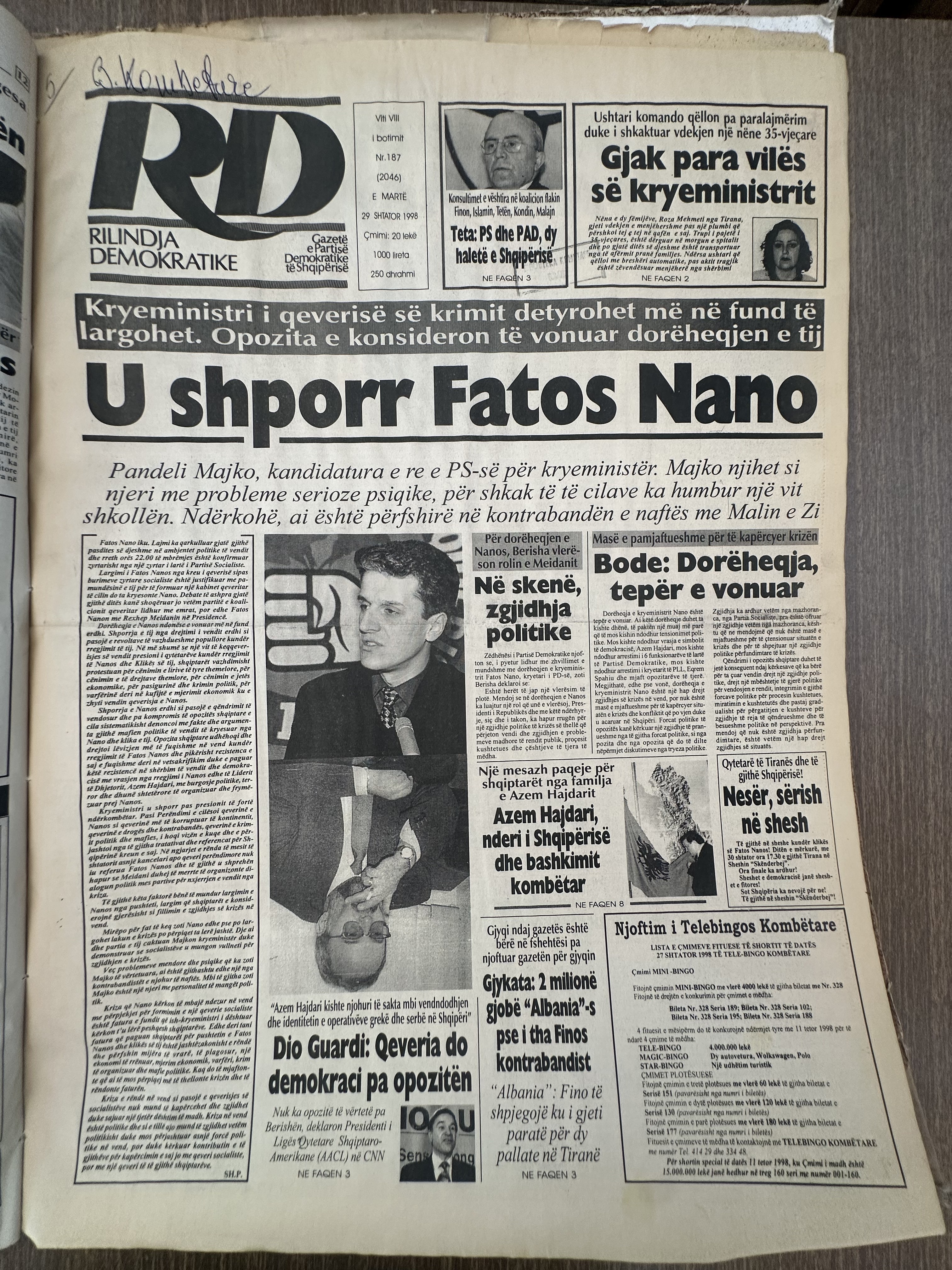Rilindja Demokratike 1998-09-29