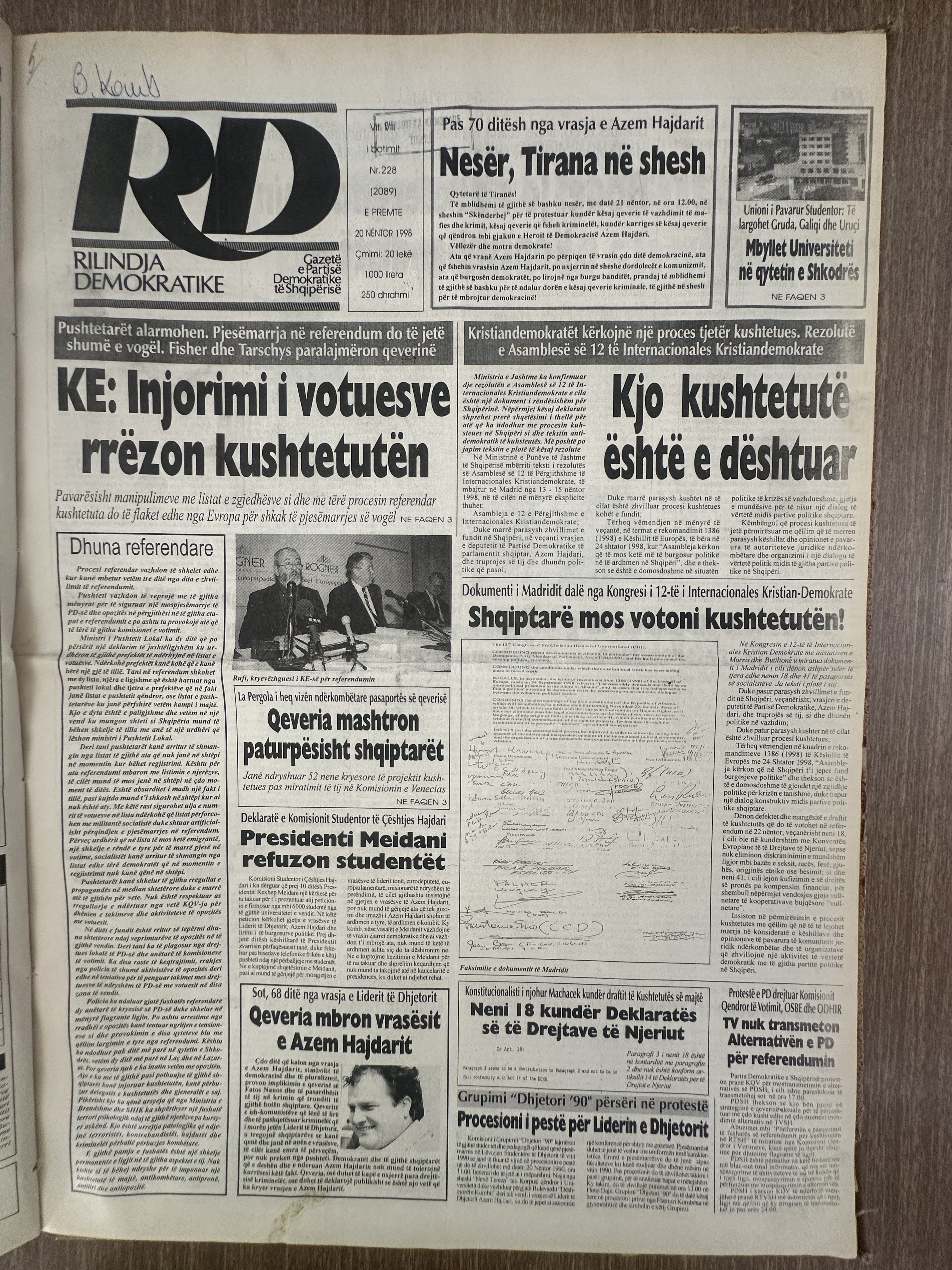 Rilindja Demokratike 1998-11-20