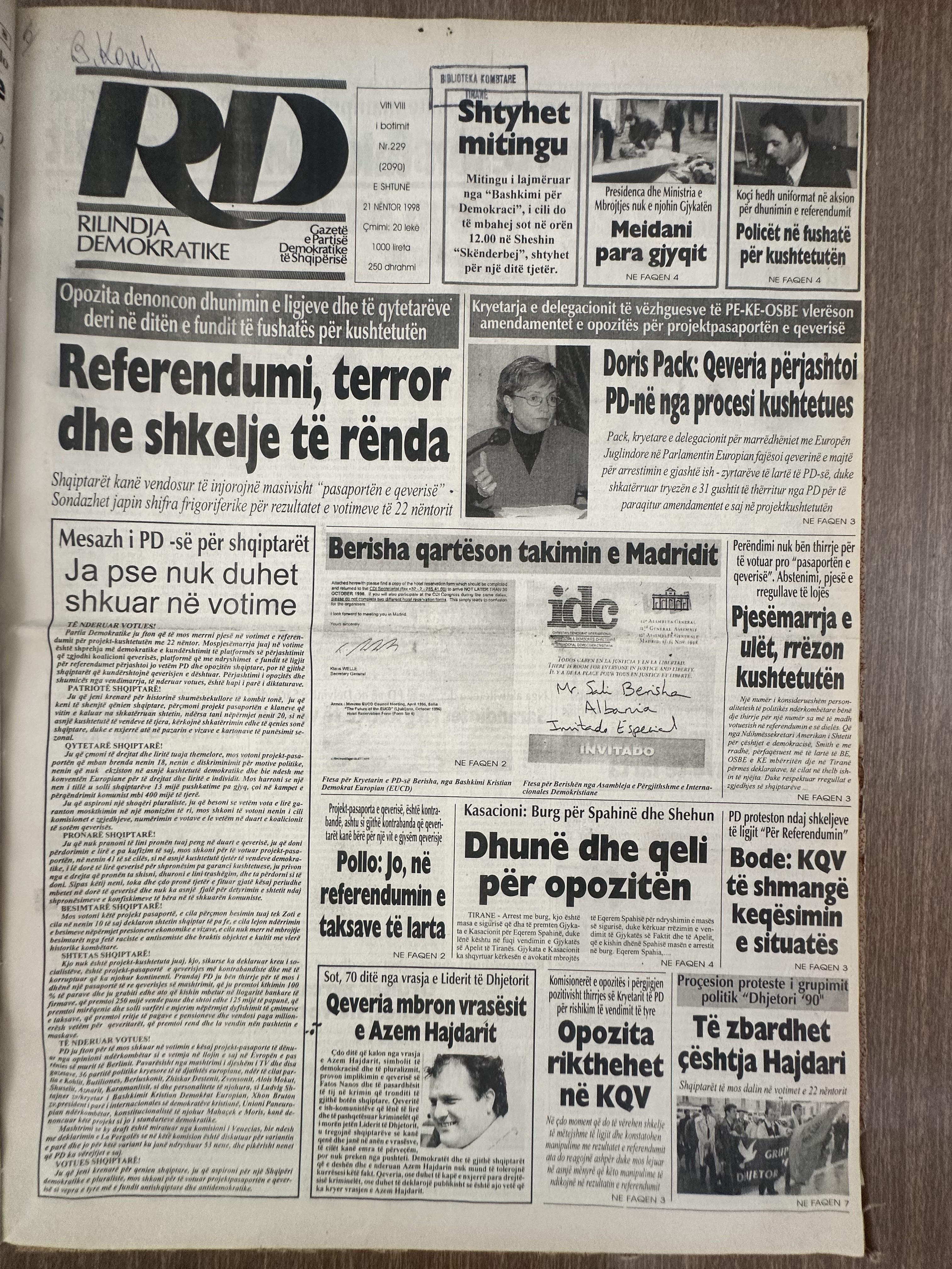 Rilindja Demokratike 1998-11-21