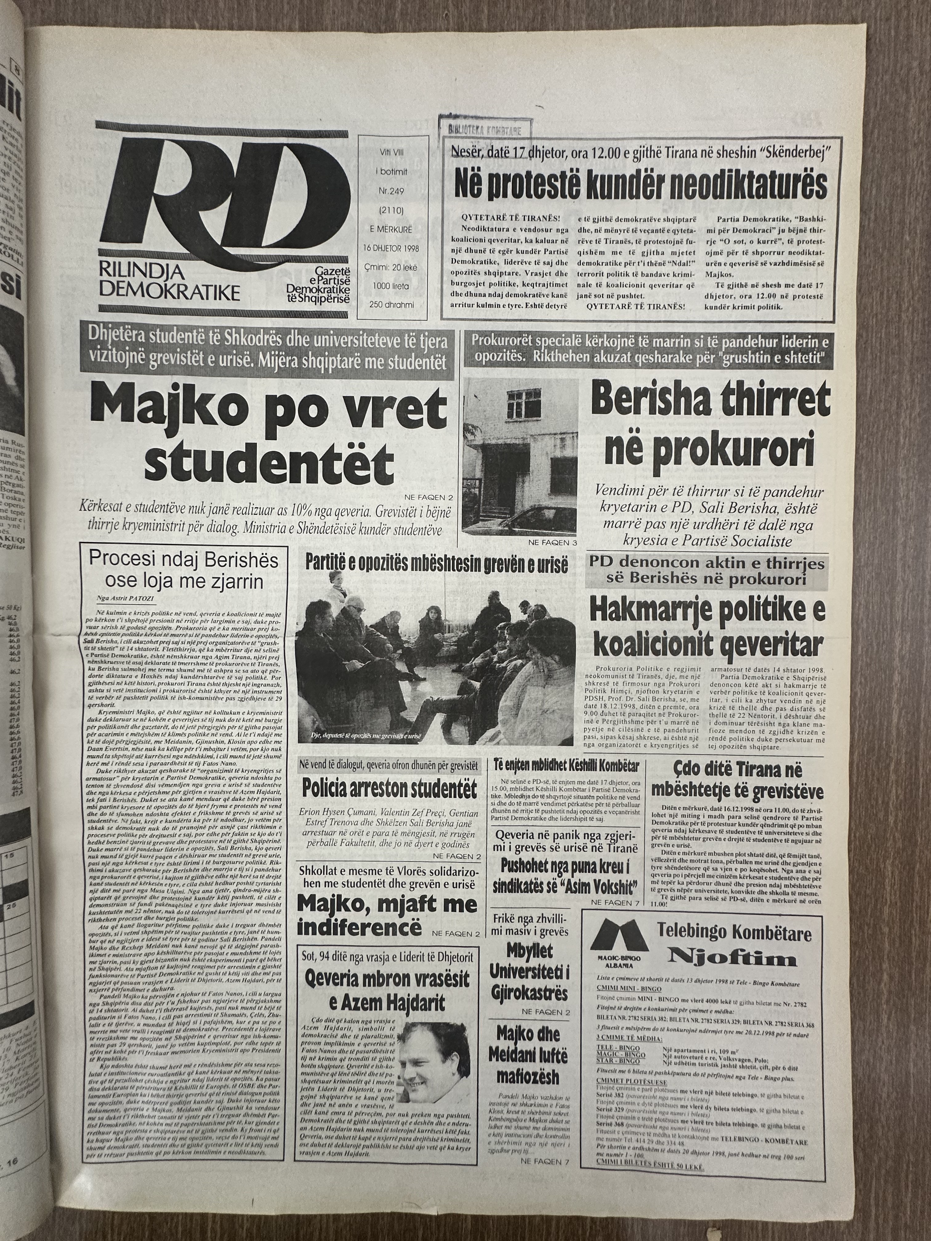 Rilindja Demokratike 1998-12-16