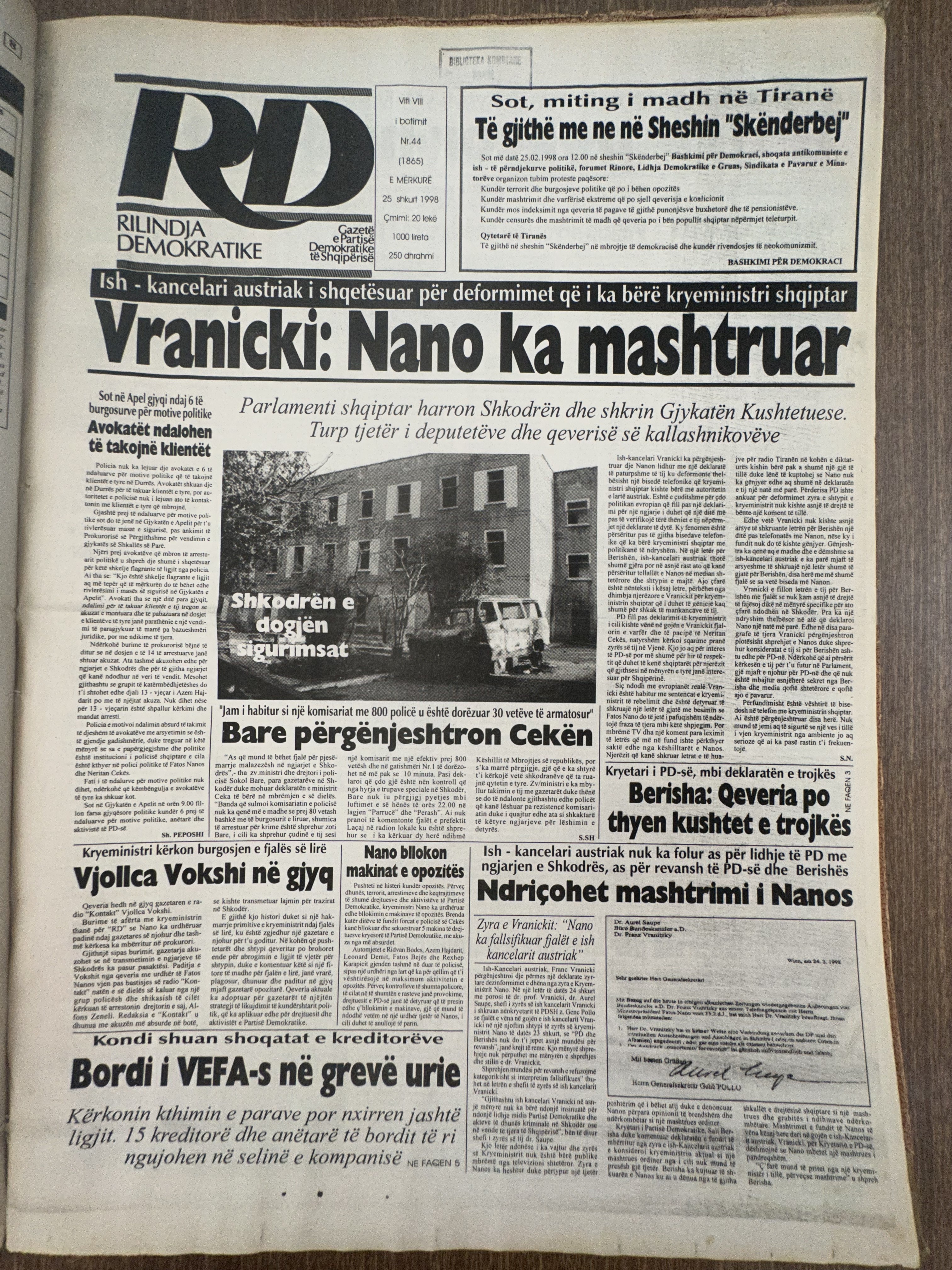 Rilindja Demokratike 1998-02-25